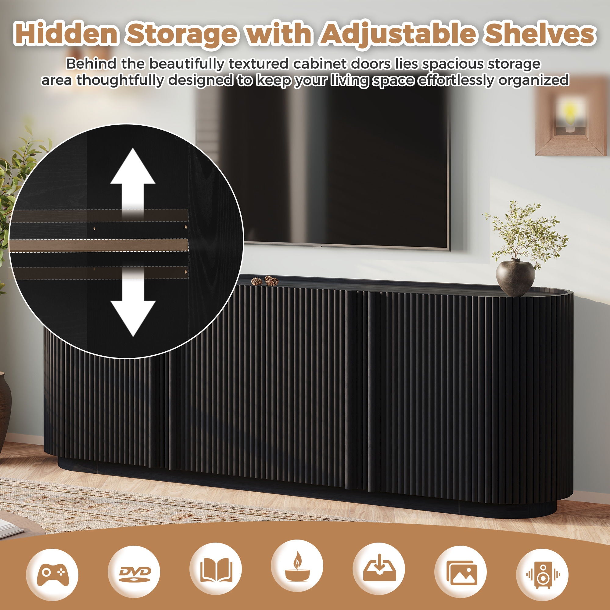 TV Stand With Fluted Tambour Style Door