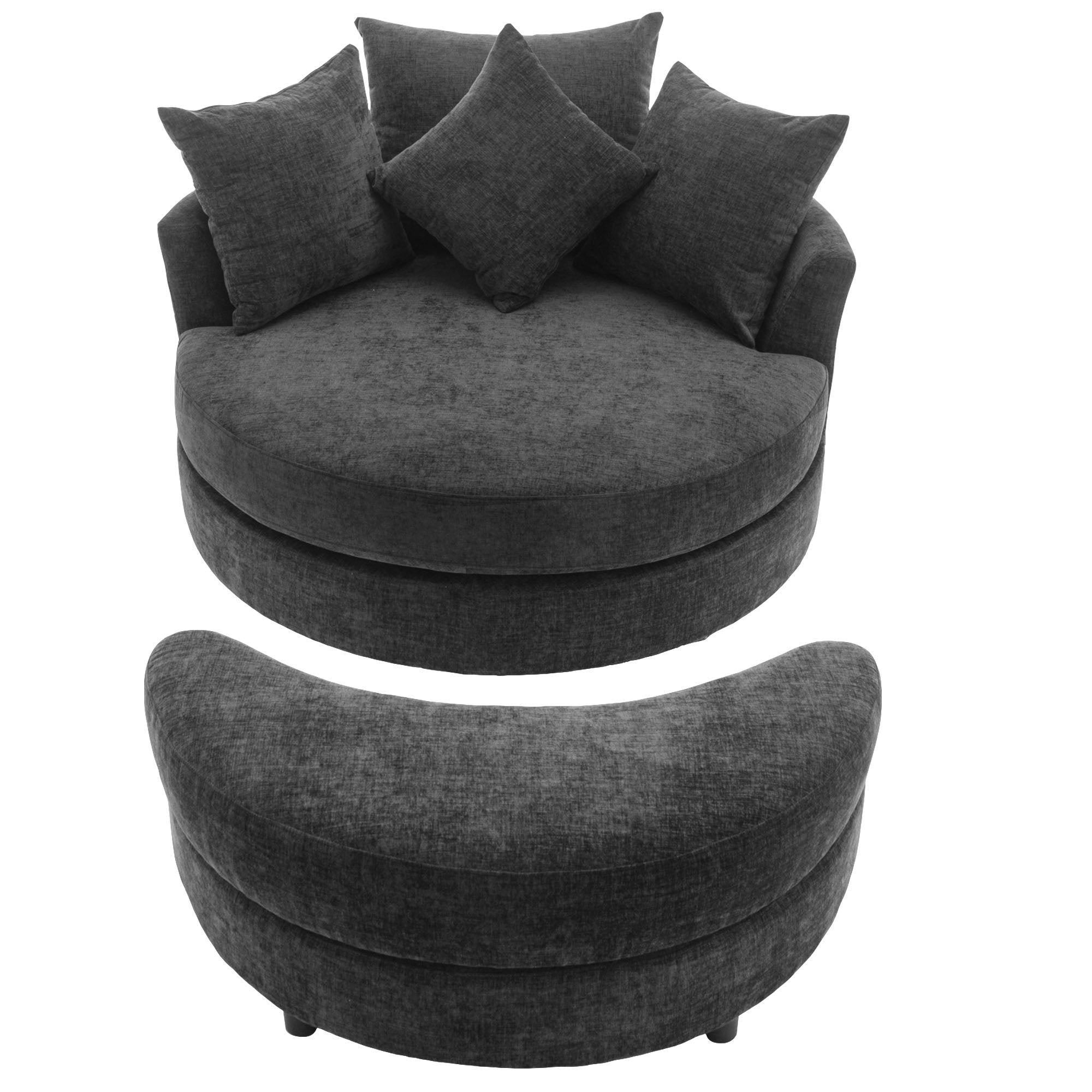 360° Swivel Accent Barrel Chair With Storage Ottoman & 4 Pillows, Modern Leisure Chair Round Accent For Living Room