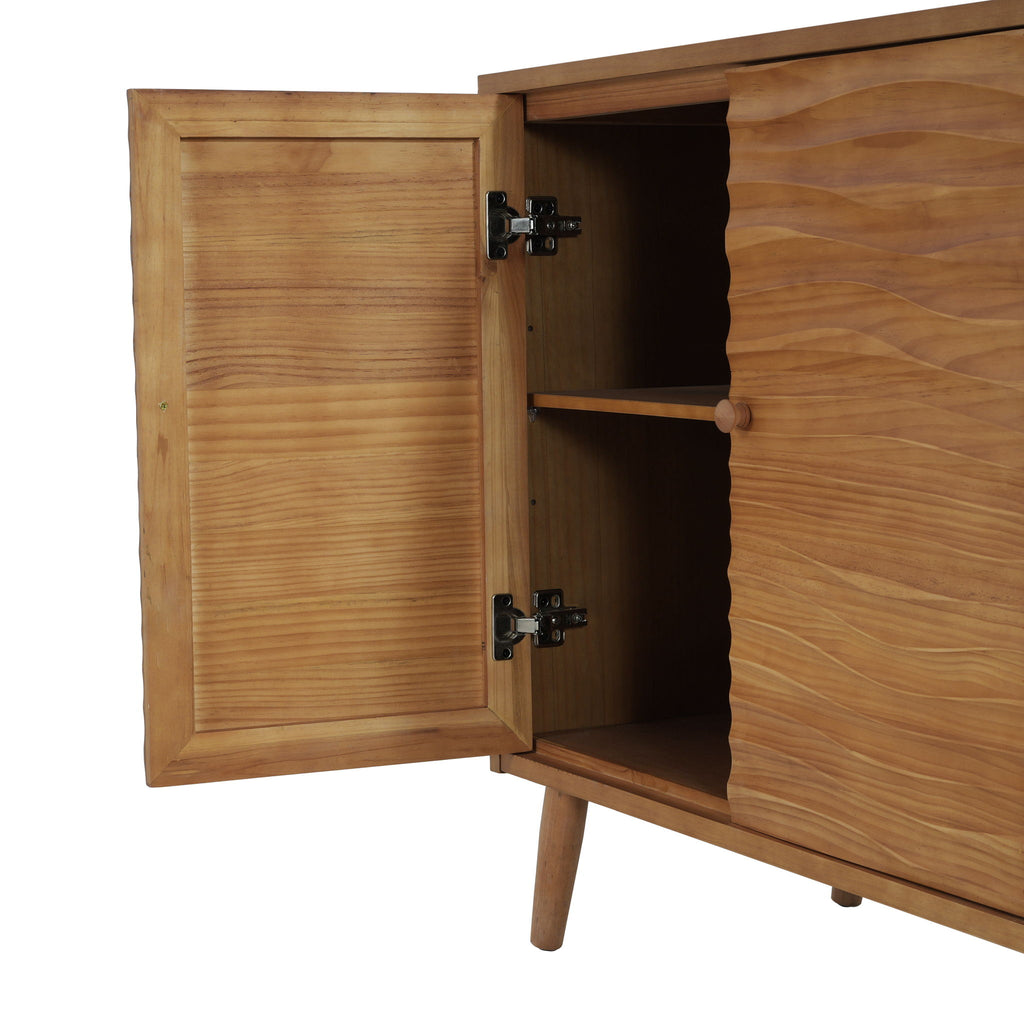 4 Door Sideboard, Wavy Pattern Doors, Adjustable Shelves - Natural