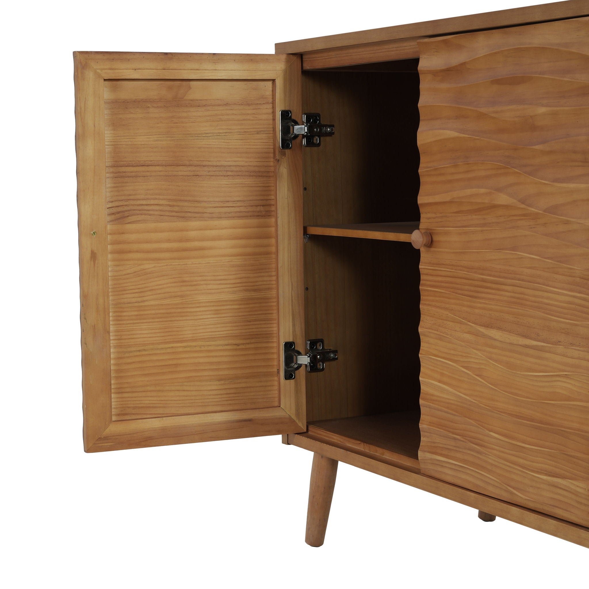 4 Door Sideboard, Wavy Pattern Doors, Adjustable Shelves - Natural
