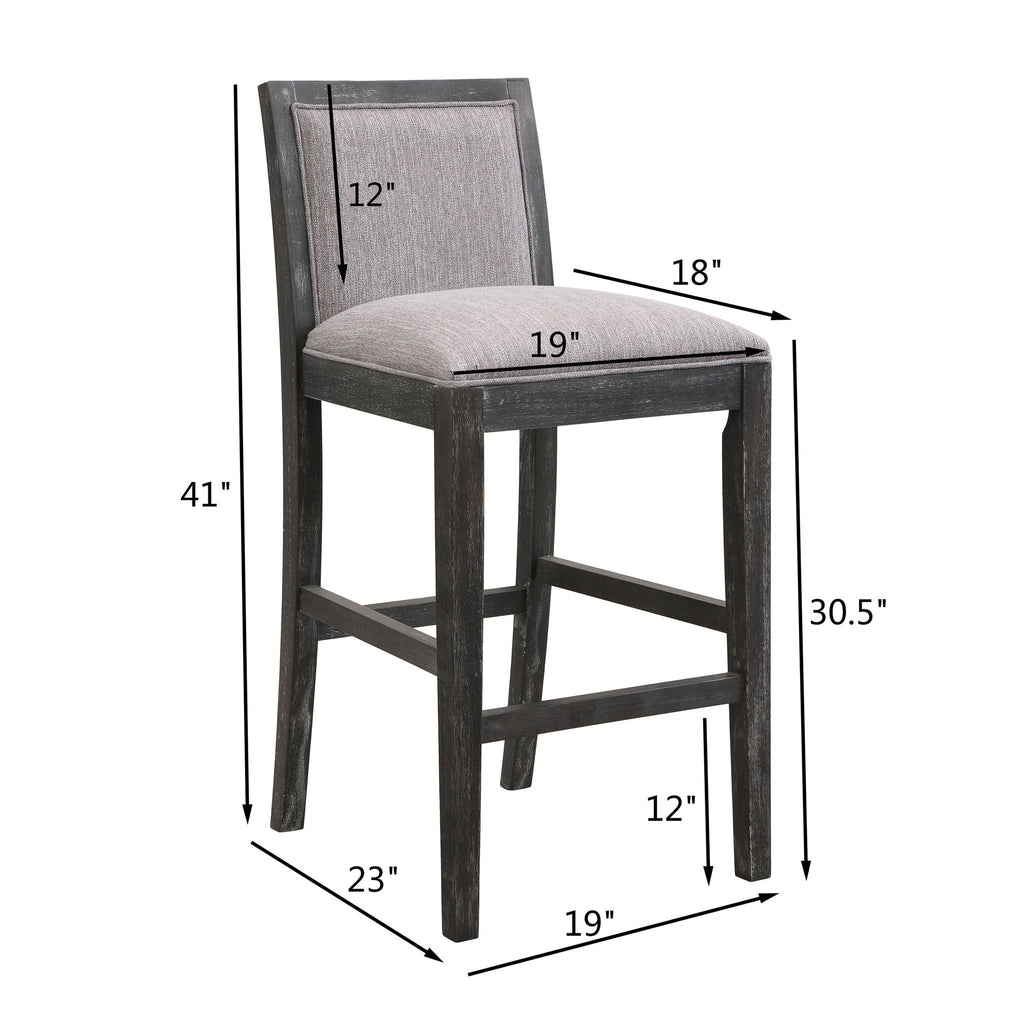 Bar Stools (Set of 2), Rubber Wood Frame, Retro Bar Chairs Suitable For Kitchen Island - Black / Gray
