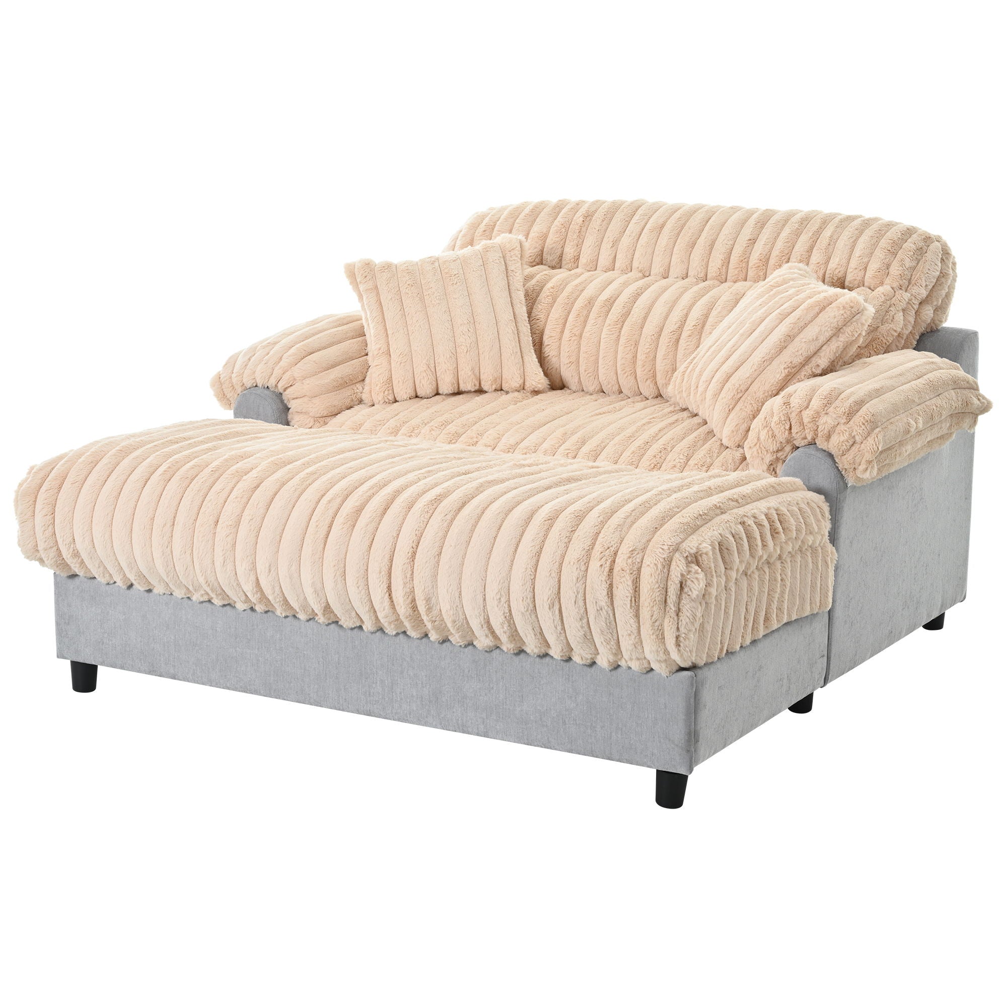 Chaise Lounge Cloud Sofa With 2 Throw Pillows - Champagne