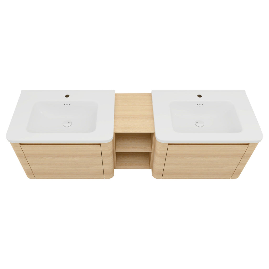 Wall Mounted Bathroom Vanity With Sink And Storage Shelves, Soft Close Doors