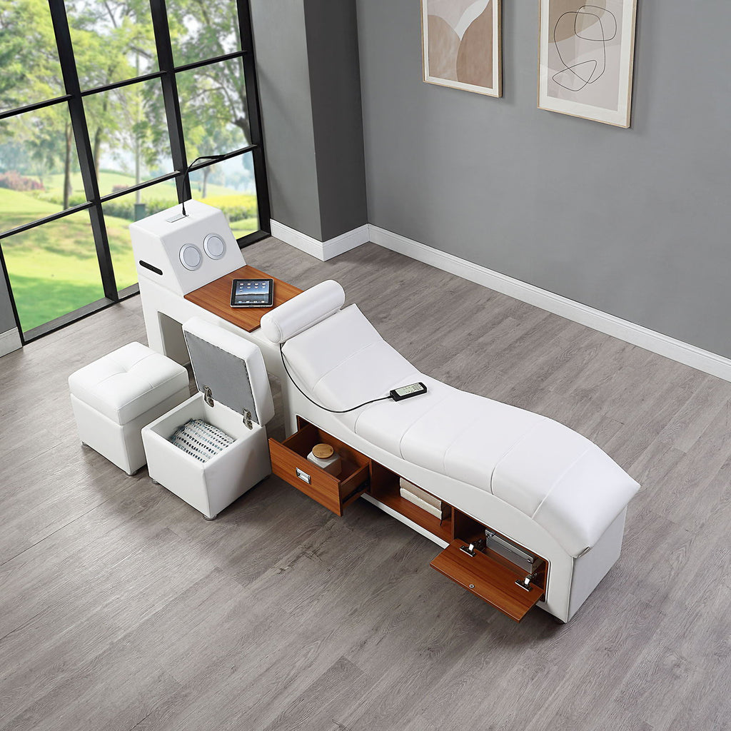 Multifunctional Upholstered Storage Bed Frame, Massage Chaise Lounge On Left