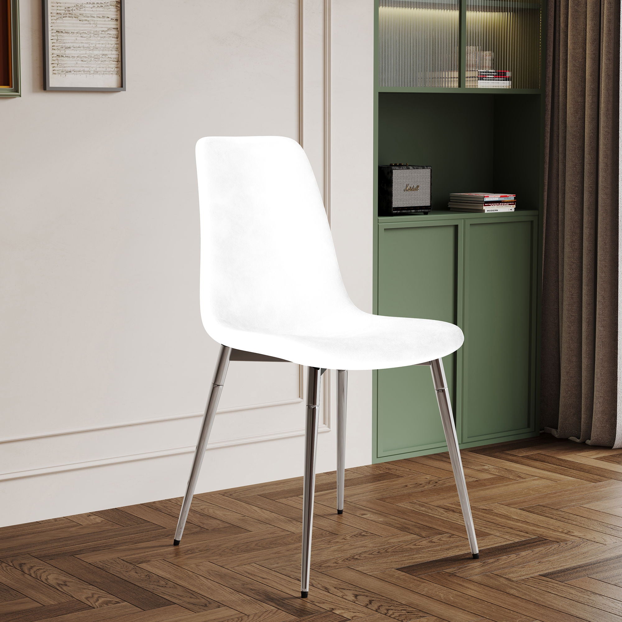 Dining Chairs, Upholstered Armless Accent Chairs, Classical Appearance And Metal Legs (Set of 4)