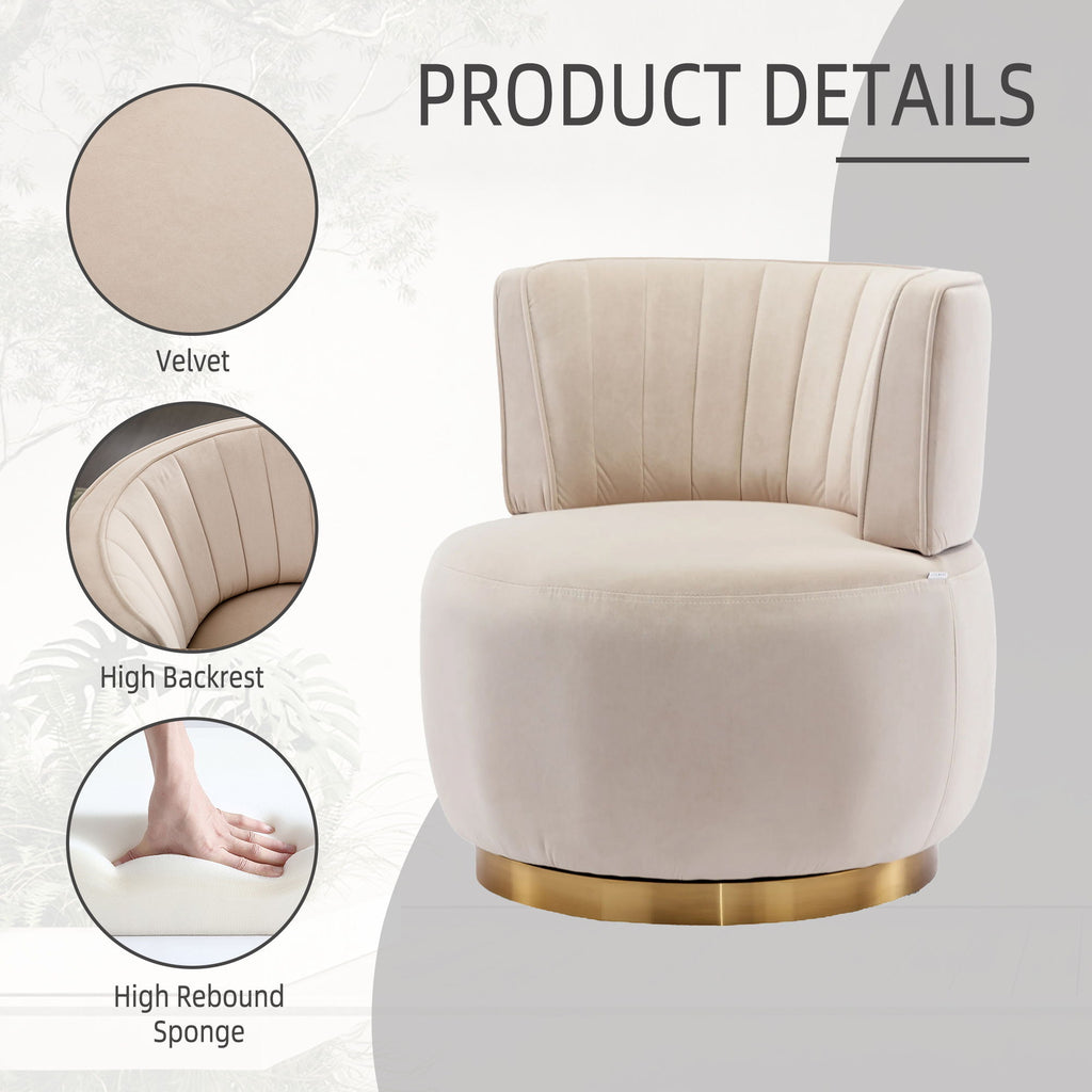 Swivel Barrel Accent Sofa Chair, 360 Degree Rotation, Fluffy Fabric - Beige