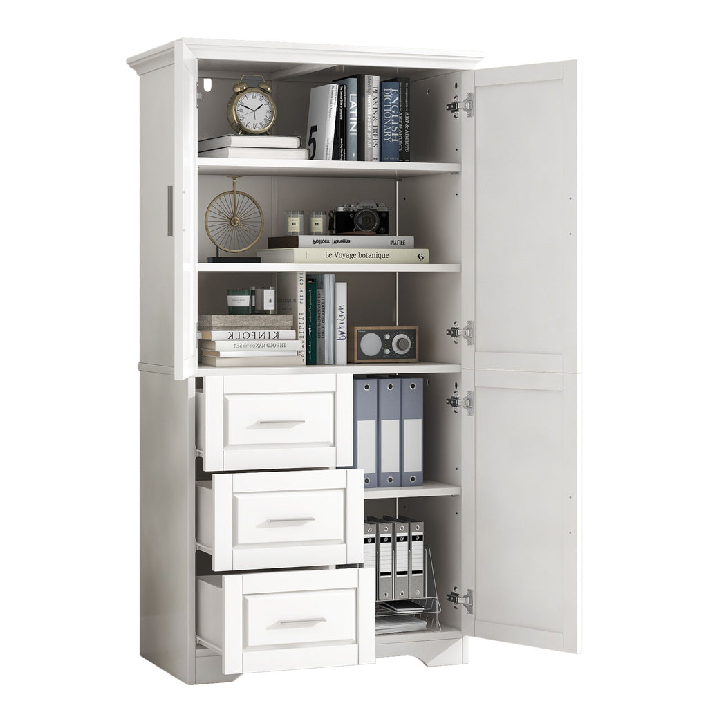 Tall And Wide Storage Cabinet With Doors, 3 Drawers