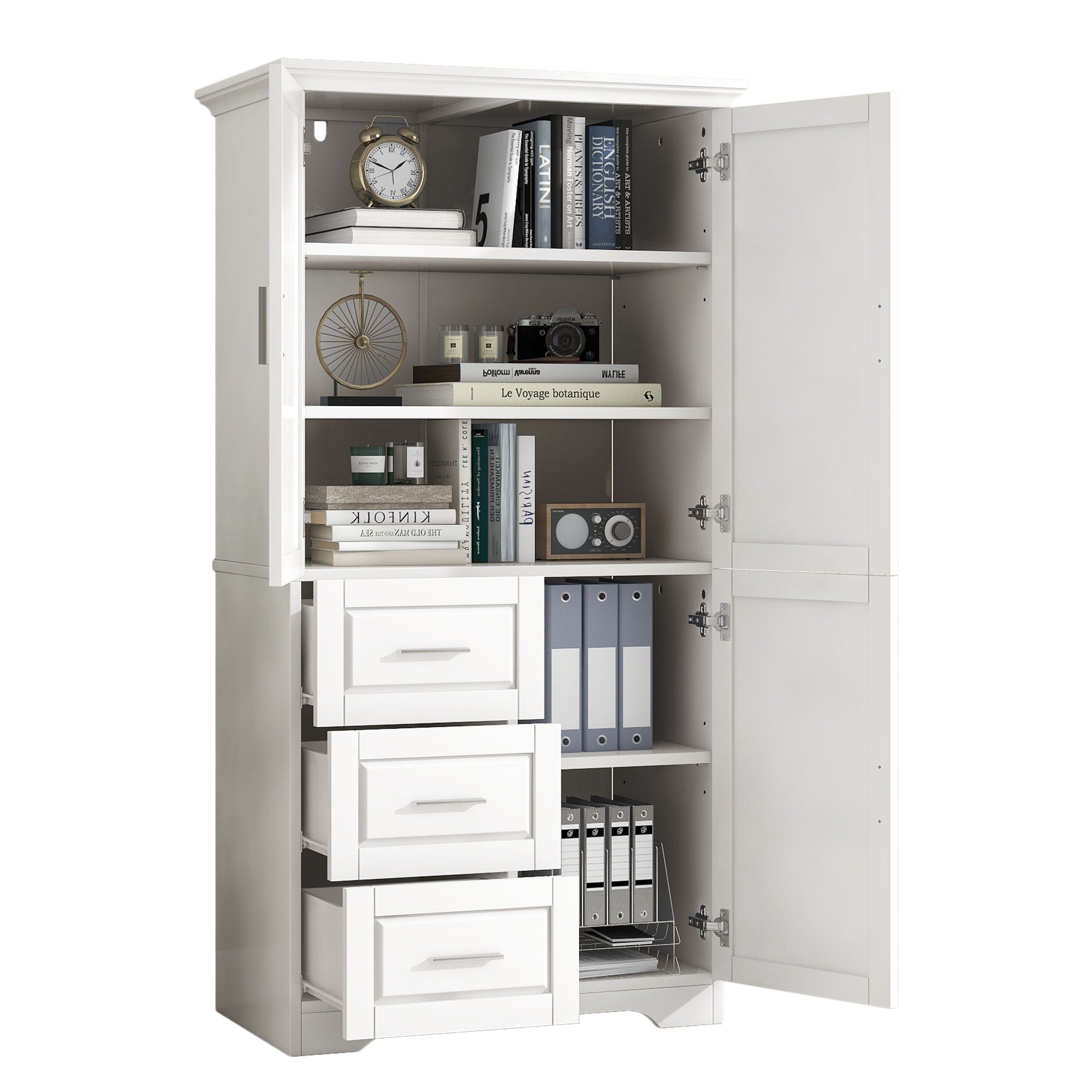 Tall And Wide Storage Cabinet With Doors, 3 Drawers