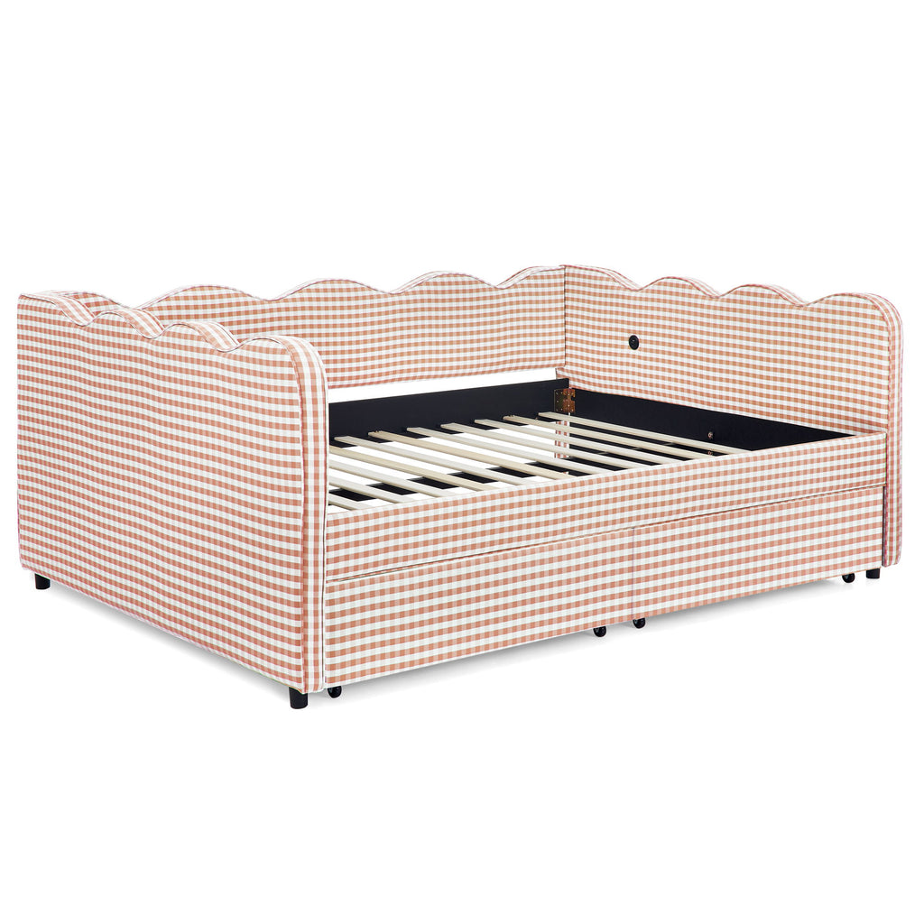 Gingham Daybed & USB Charging Port, Wave-Shaped Design