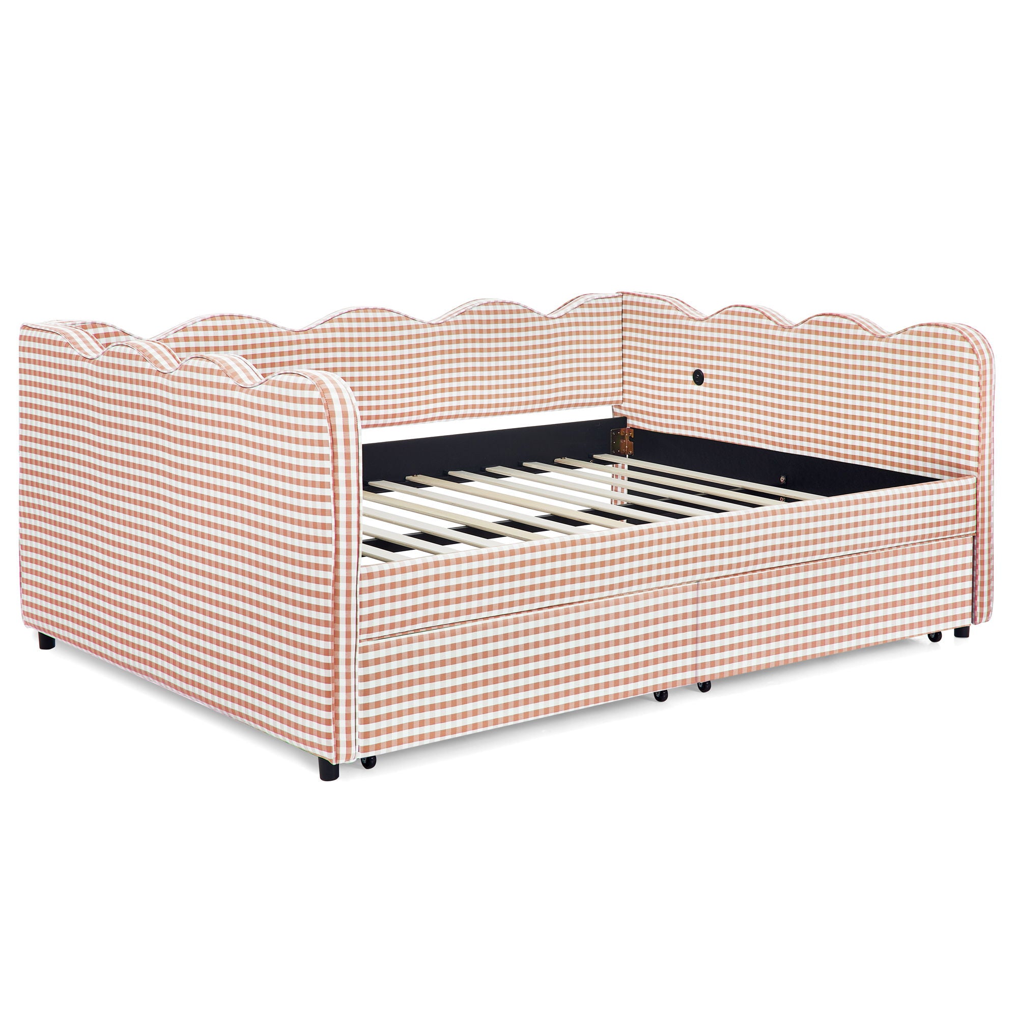 Gingham Daybed & USB Charging Port, Wave-Shaped Design