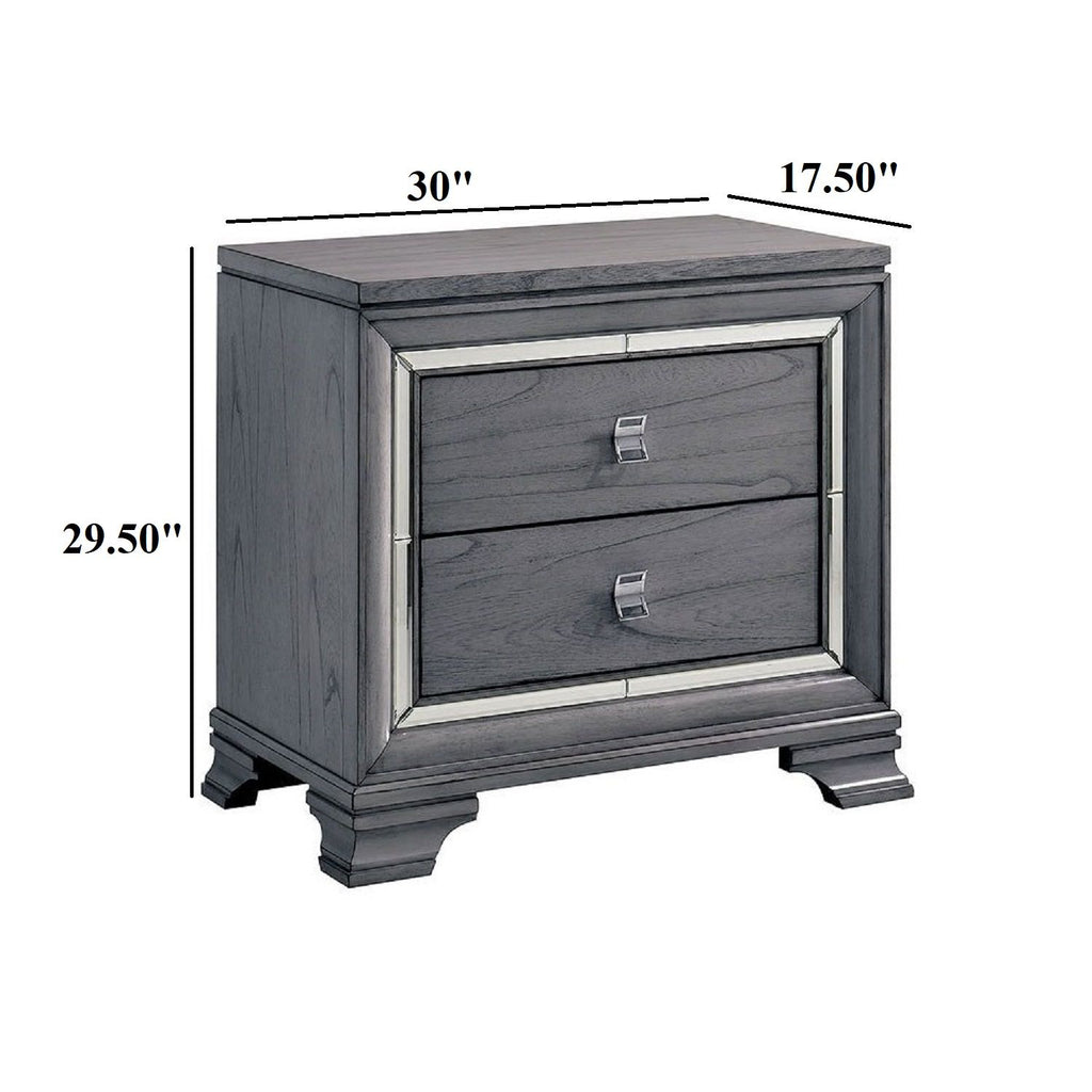 Nightstand With Mirror Trim - Light Gray