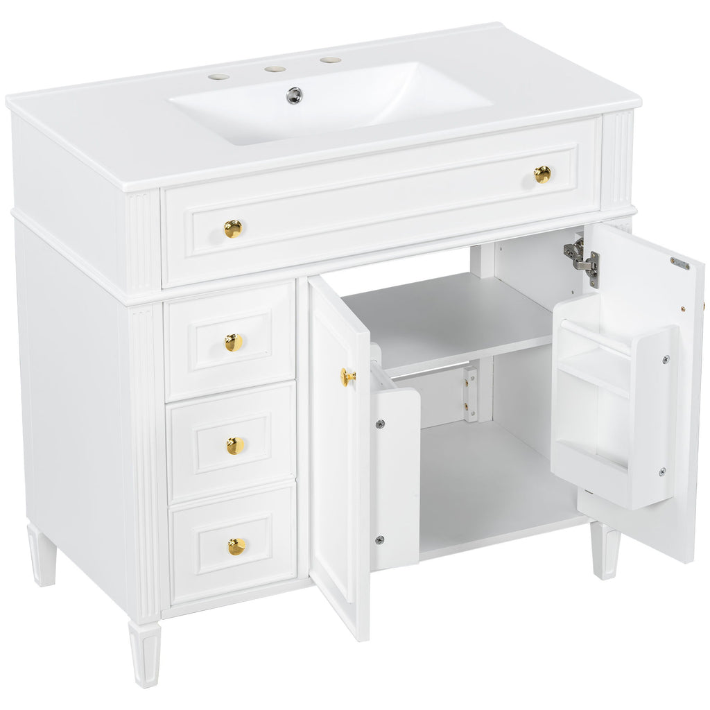 Bathroom Vanity With Sink, 3 Drawers & 2 Doors
