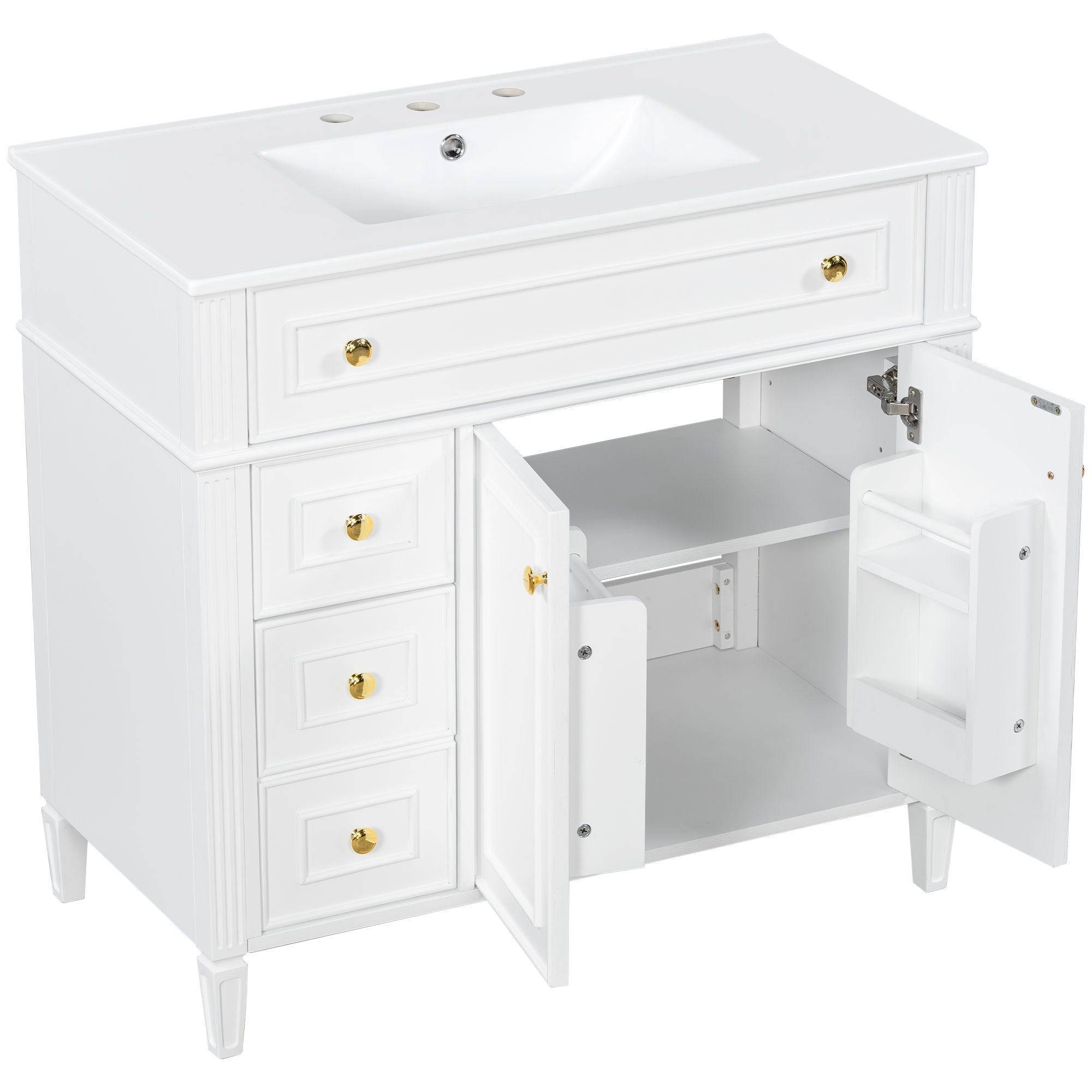 Bathroom Vanity With Sink, 3 Drawers & 2 Doors