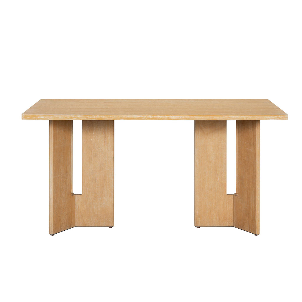 Dining Table Set With 6 Upholstered Chairs, Rectangular Table With Cutout Legs