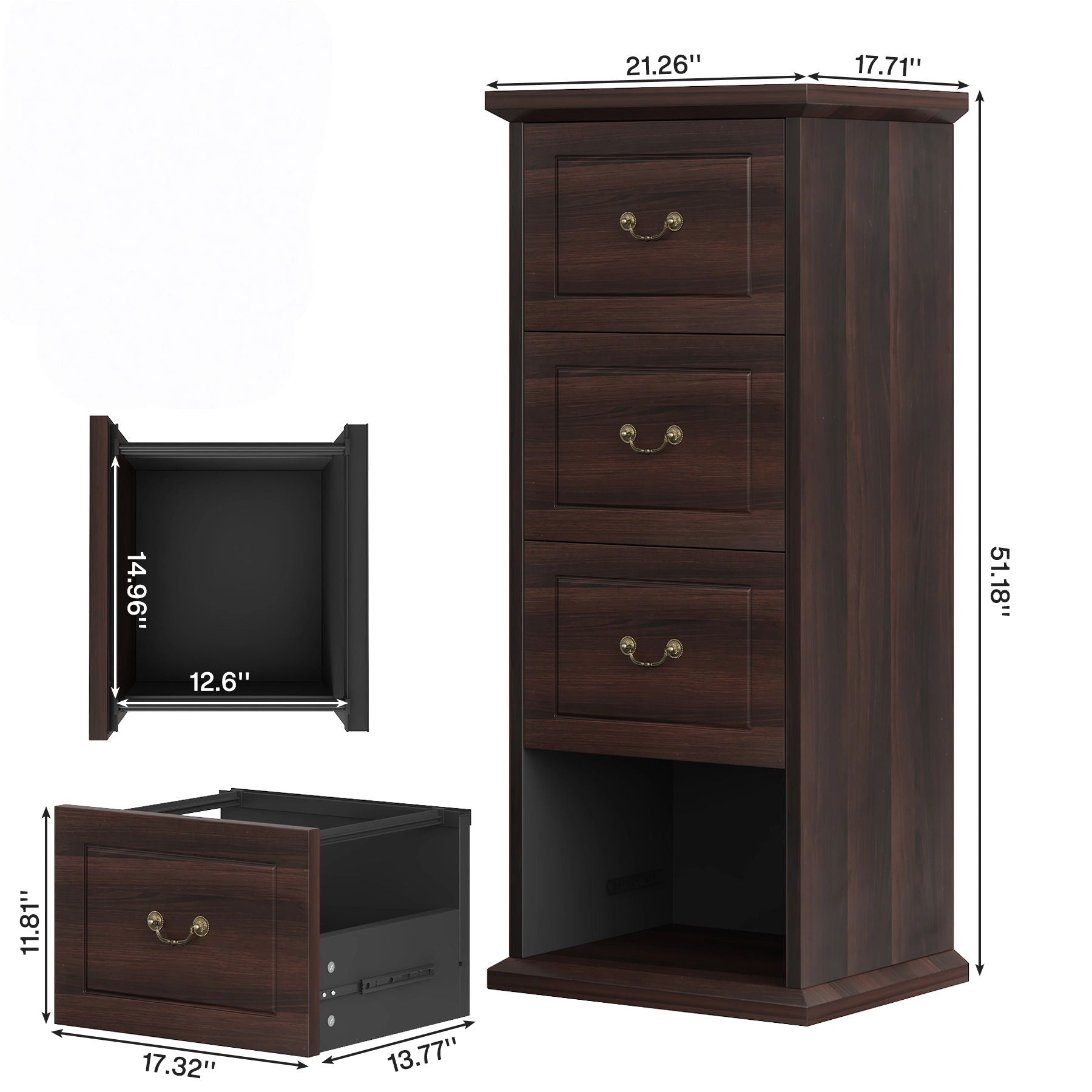 4 Drawer Vertical File Cabinet For A4 / Letter Files - Walnut