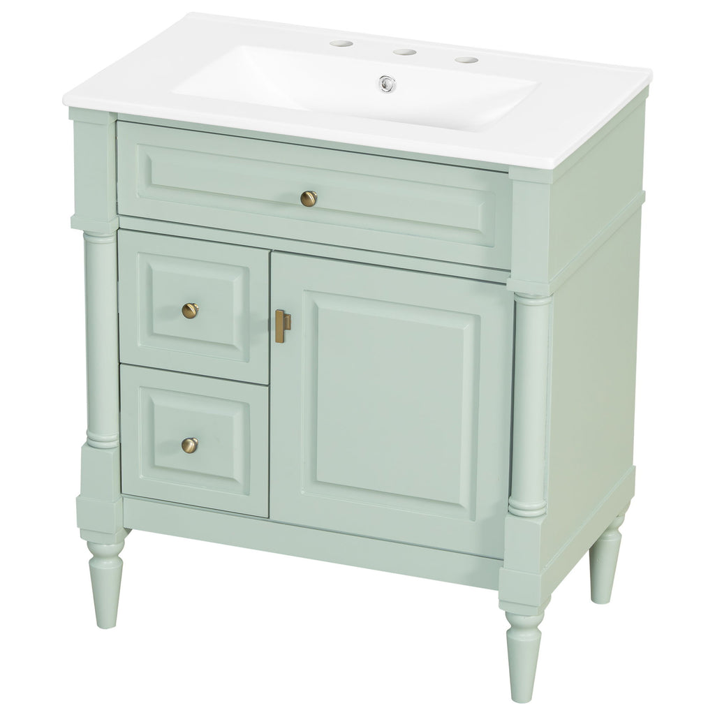 Modern Bathroom Vanity With Sink, Freestanding Cabinet With Flip Drawer & Adjustable Shelf