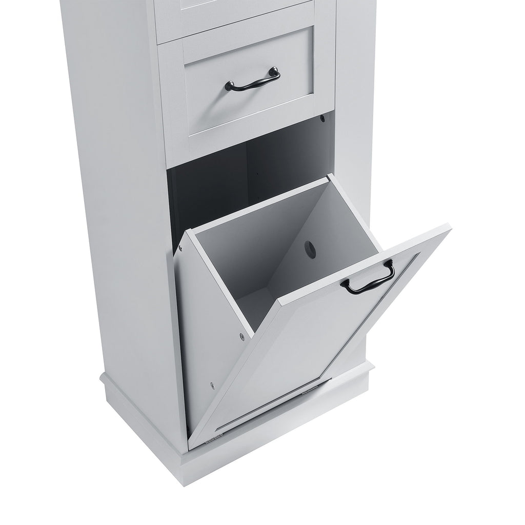 Modern Tall Storage Cabinet With Tilt-Out Compartment, Adjustable Shelves