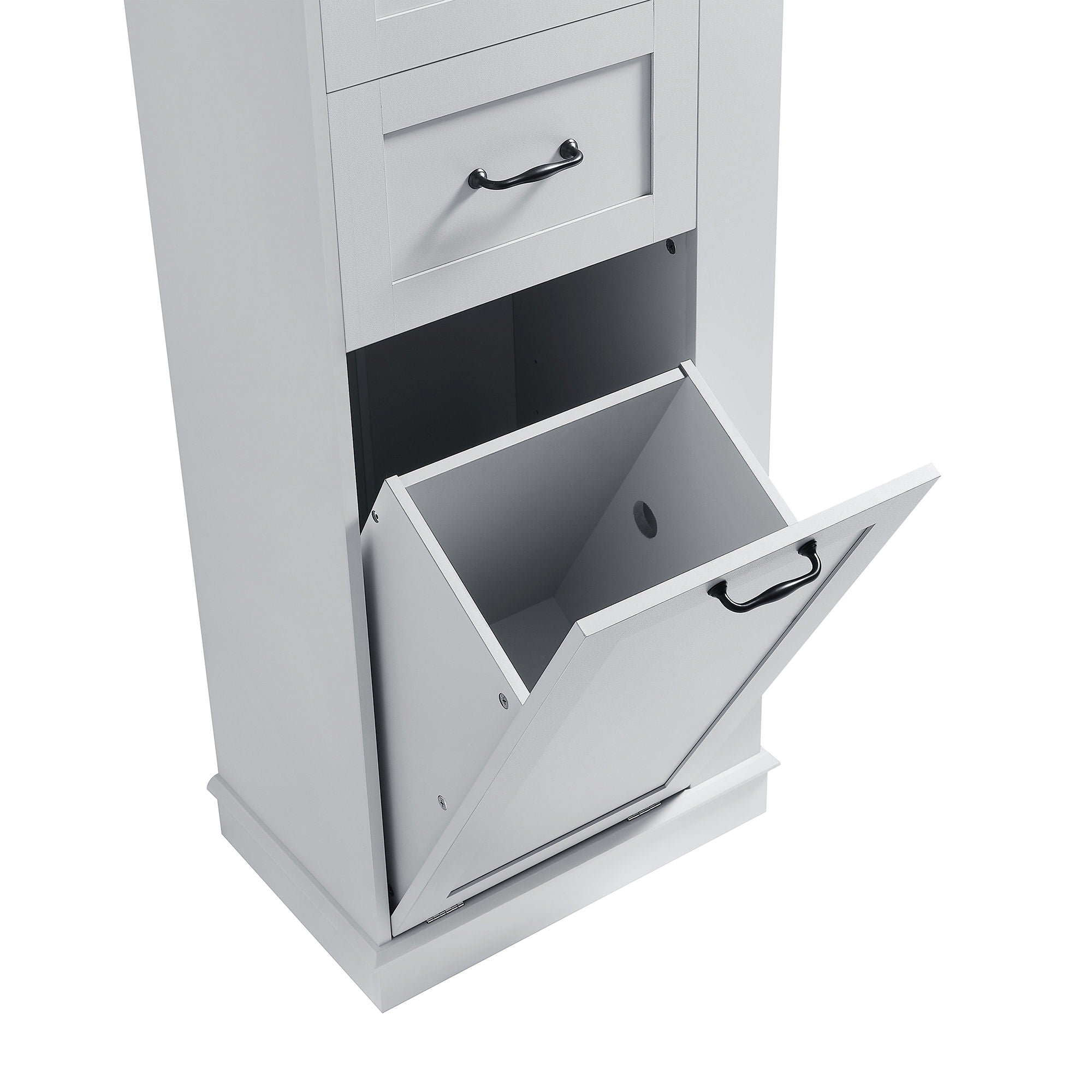 Modern Tall Storage Cabinet With Tilt-Out Compartment, Adjustable Shelves