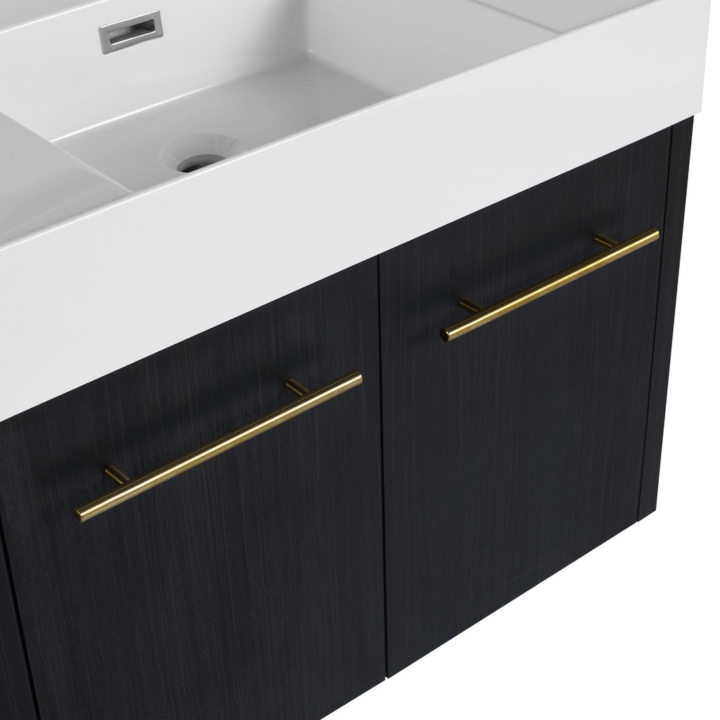 Modern Wall Mounted Bathroom Vanity With Left Sink And Storage Rack