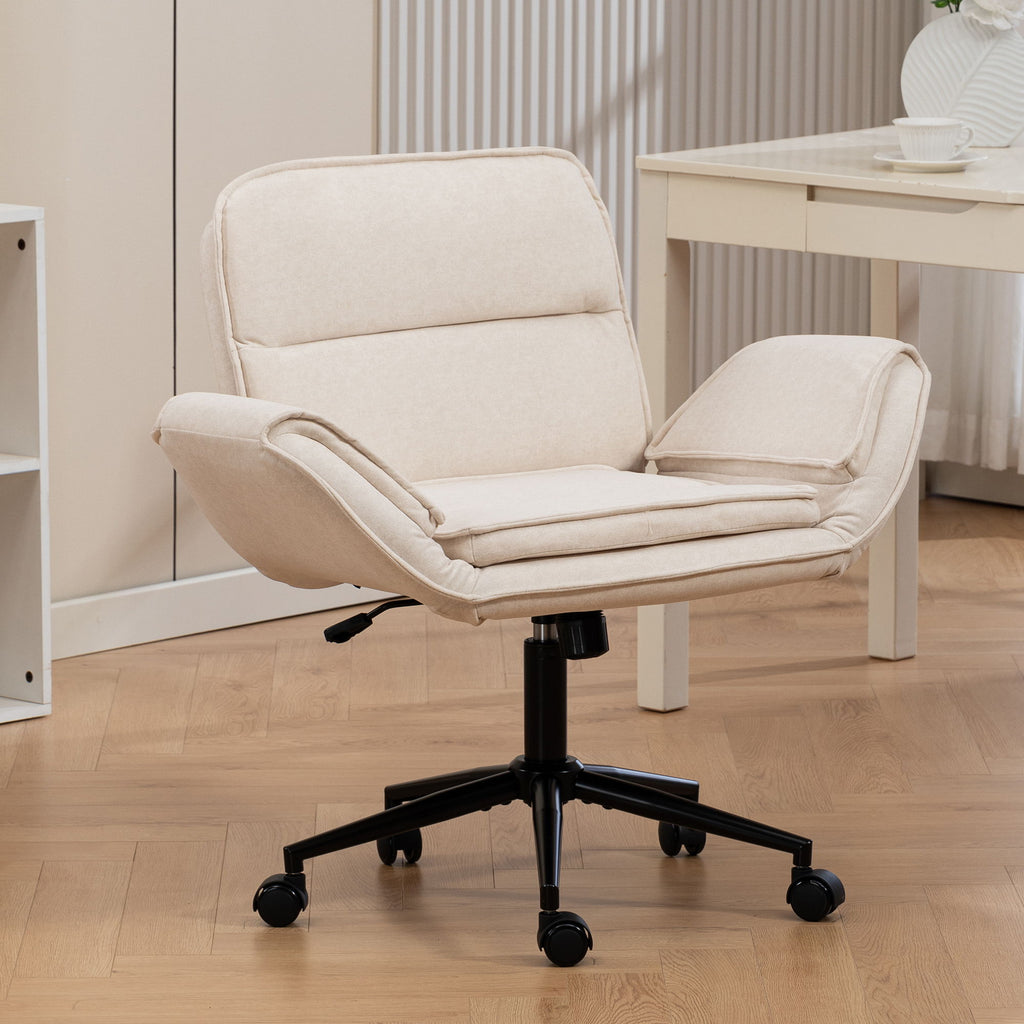Criss Cross Swivel Desk Chair With Adjustable Armrests & Wheels For Home Office