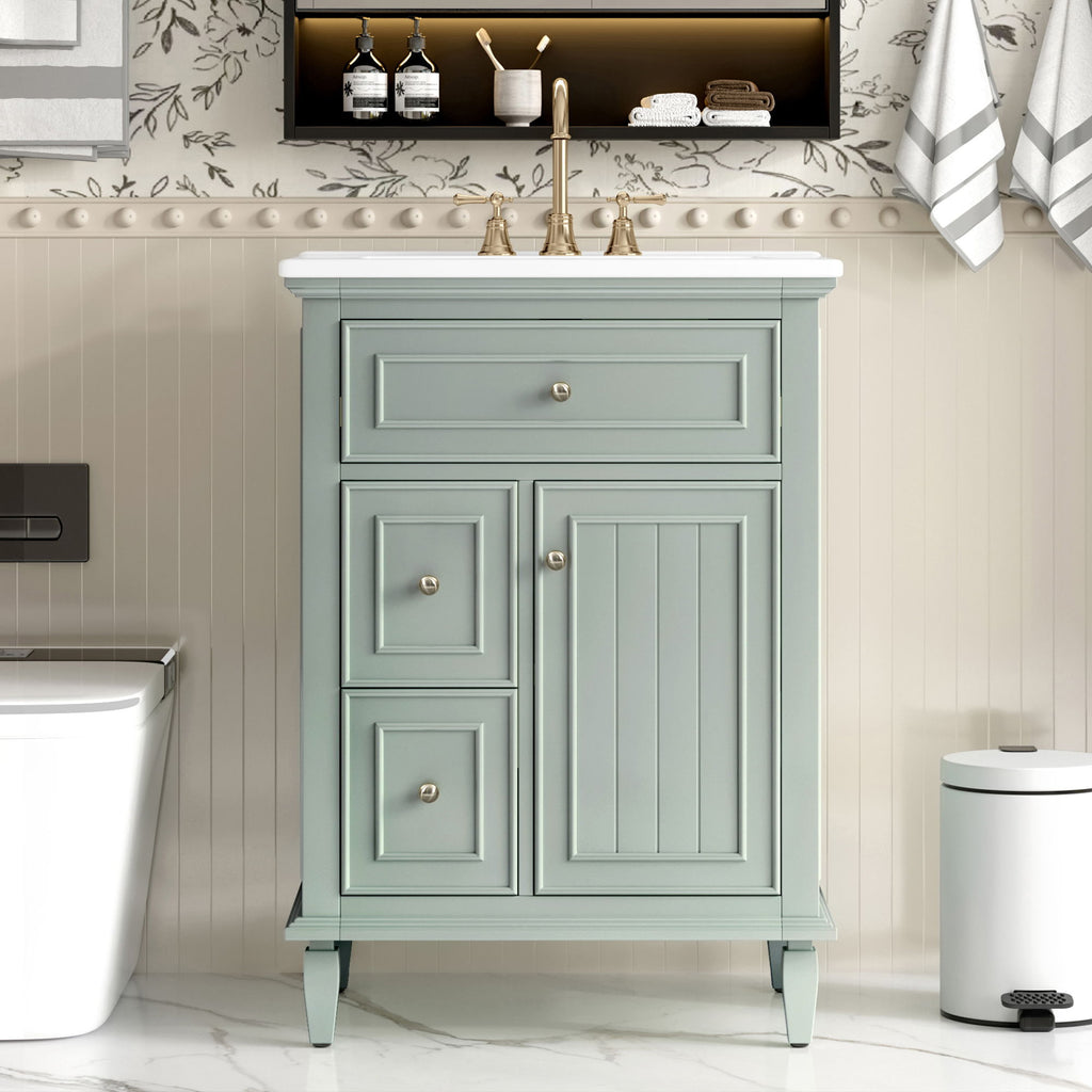 Modern Bathroom Vanity With Sink, Adjustable Shelf, 1 Flip Drawer & 2 Drawers