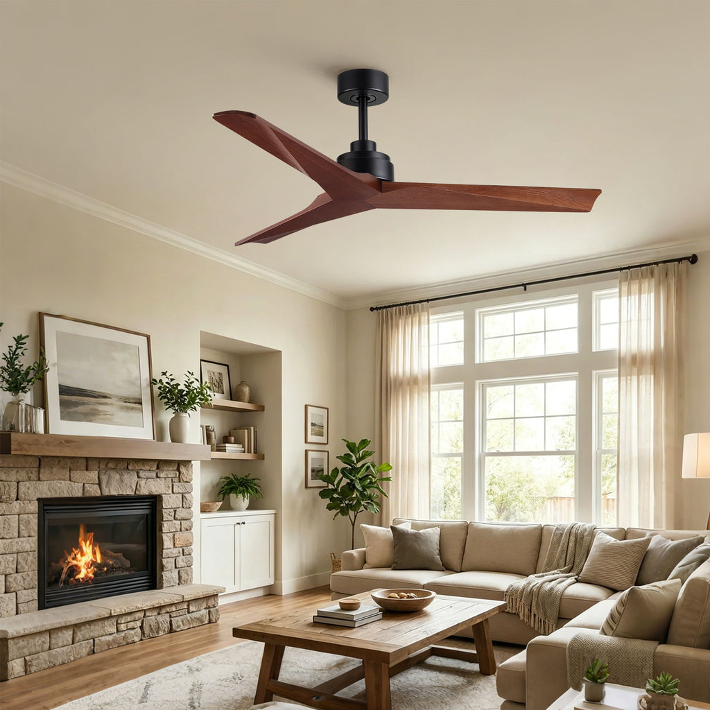 Ceiling Fan Without Light, DC Motor, No Light, Quiet Reversible Ceiling Fan For Living Room - Black