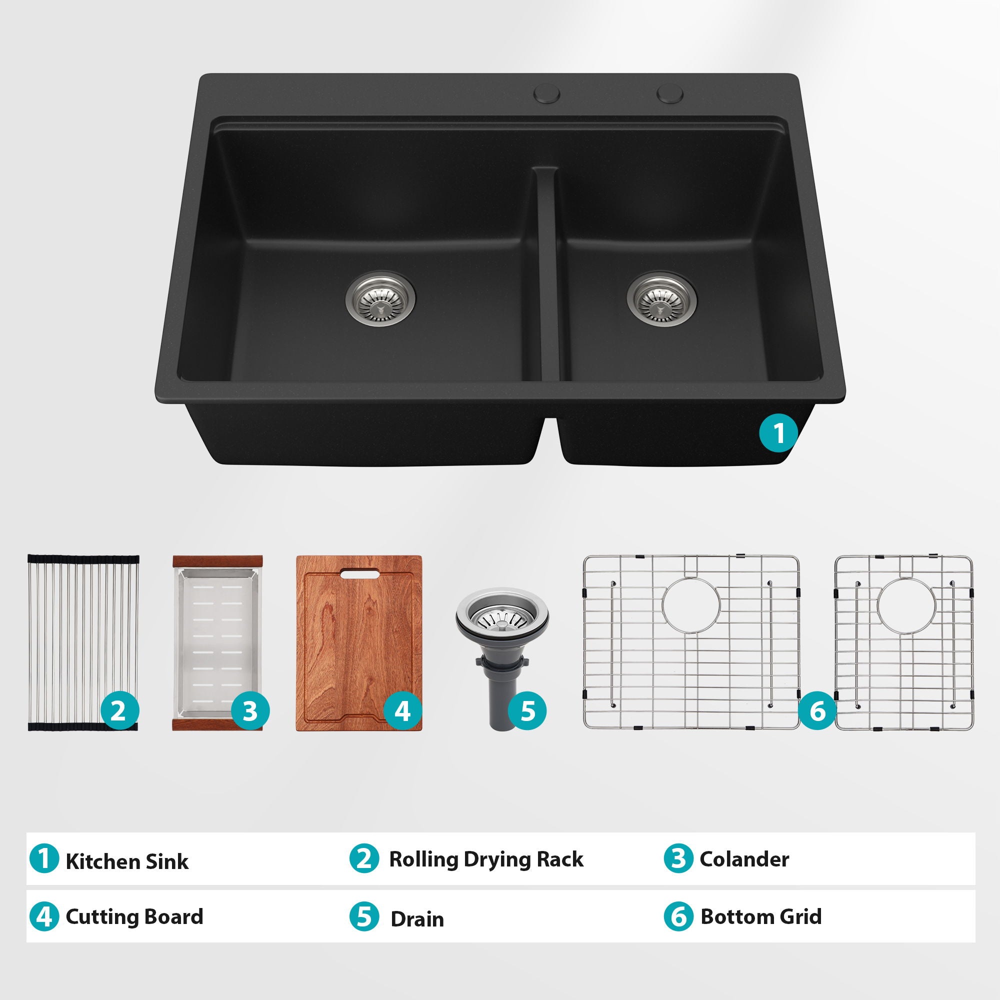 Quartz Kitchen Sink, Double Bowl Undermount Workstation