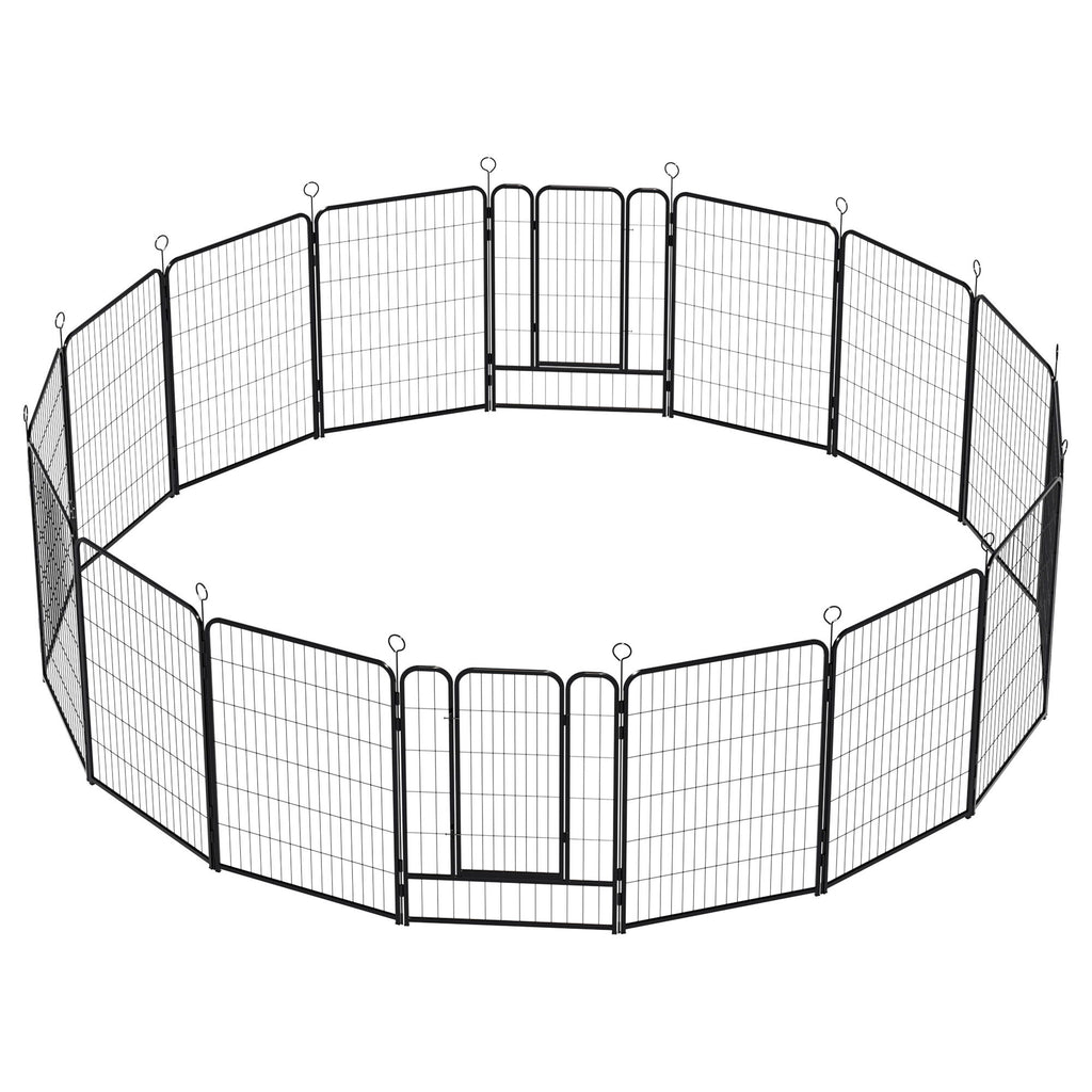 Dog Playpen, 16 Panels Pet Exercise Pen Indoor / Outdoor Fence With Anti Skid Base - Black