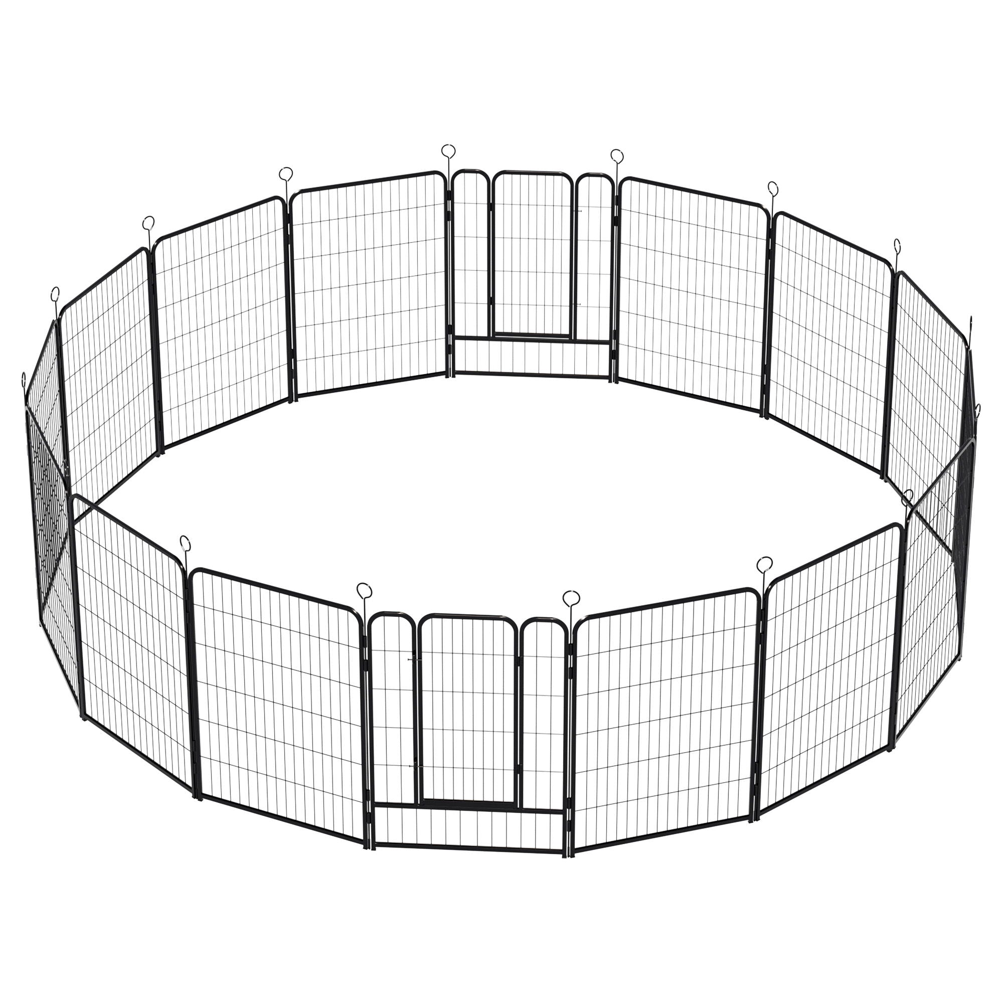 Dog Playpen, 16 Panels Pet Exercise Pen Indoor / Outdoor Fence With Anti Skid Base - Black