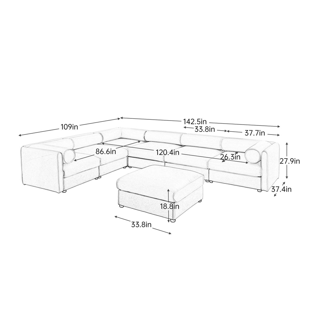 Contemporary Elegant Sofa With Storage And Ottoman