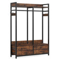 Freestanding Closet Organizer With 4 Drawers, 8 Hooks, Shelves, And Hanging Rod - Brown / Black