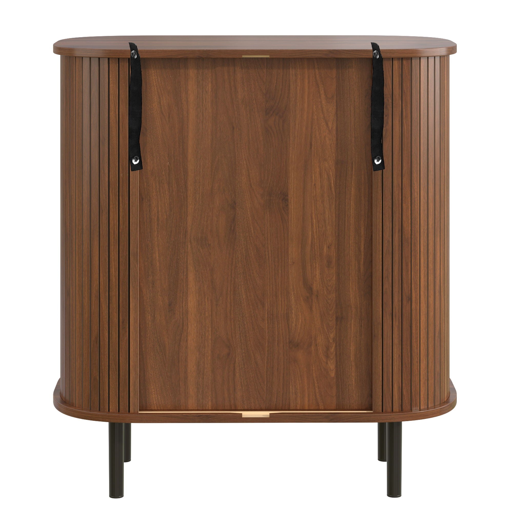 Fluted Wine Bar Cabinet With 8 Grid Wine Rack, 5 Level Adjustable Shelves, 2 Glass Holders