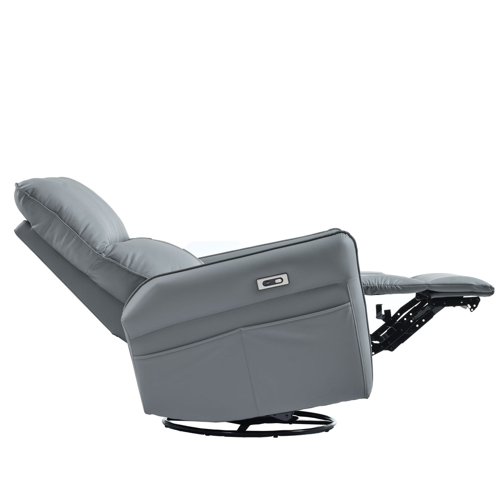 Power Swivel Rocker Recliner Chair, 270° Swivel Rocking Recliner Chair, Electric Small Recliners For Small Spaces, Single Sofa Recliner For Living Room - Blue / Gray
