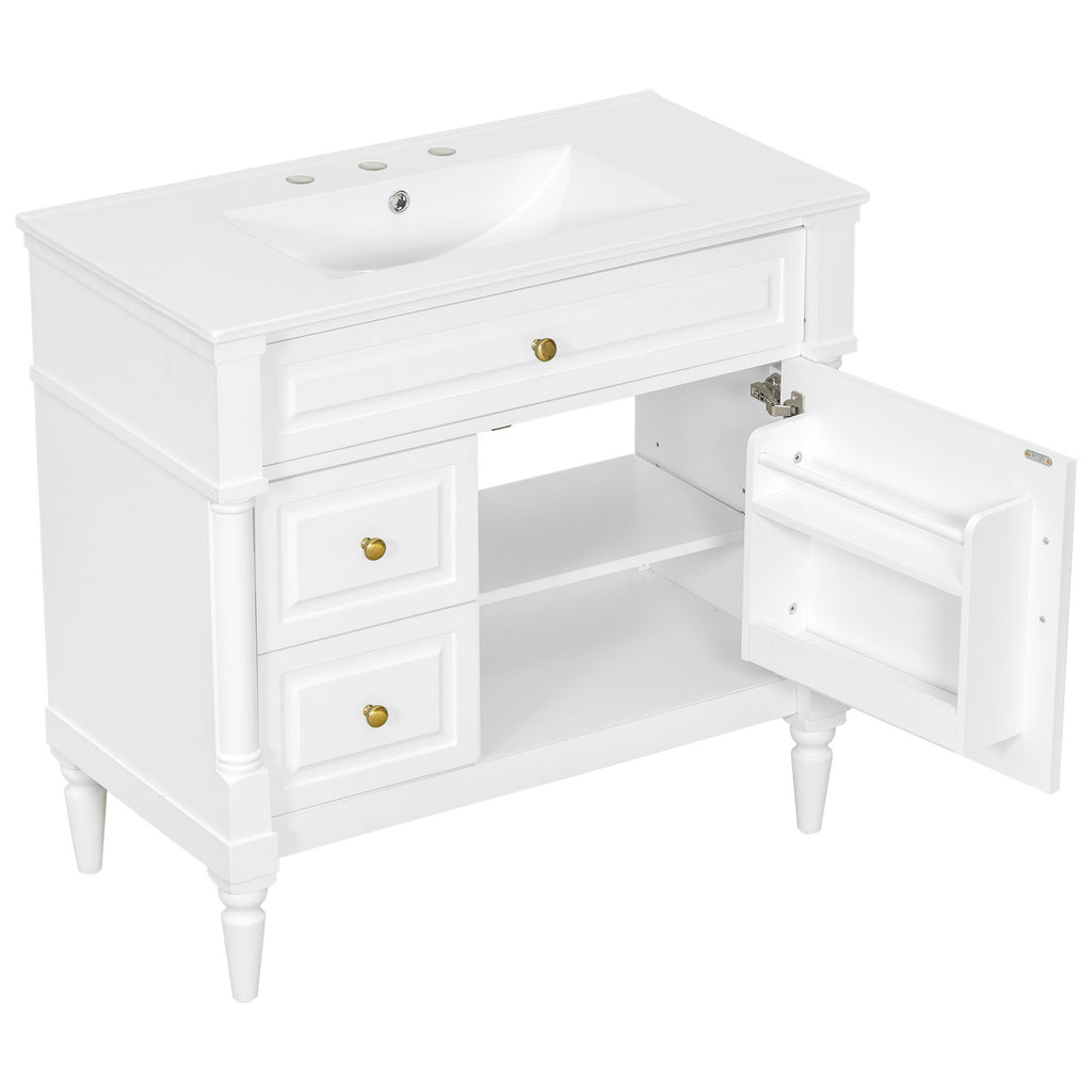 Freestanding Bathroom Vanity With Sink, Adjustable Shelf, Flip Drawer