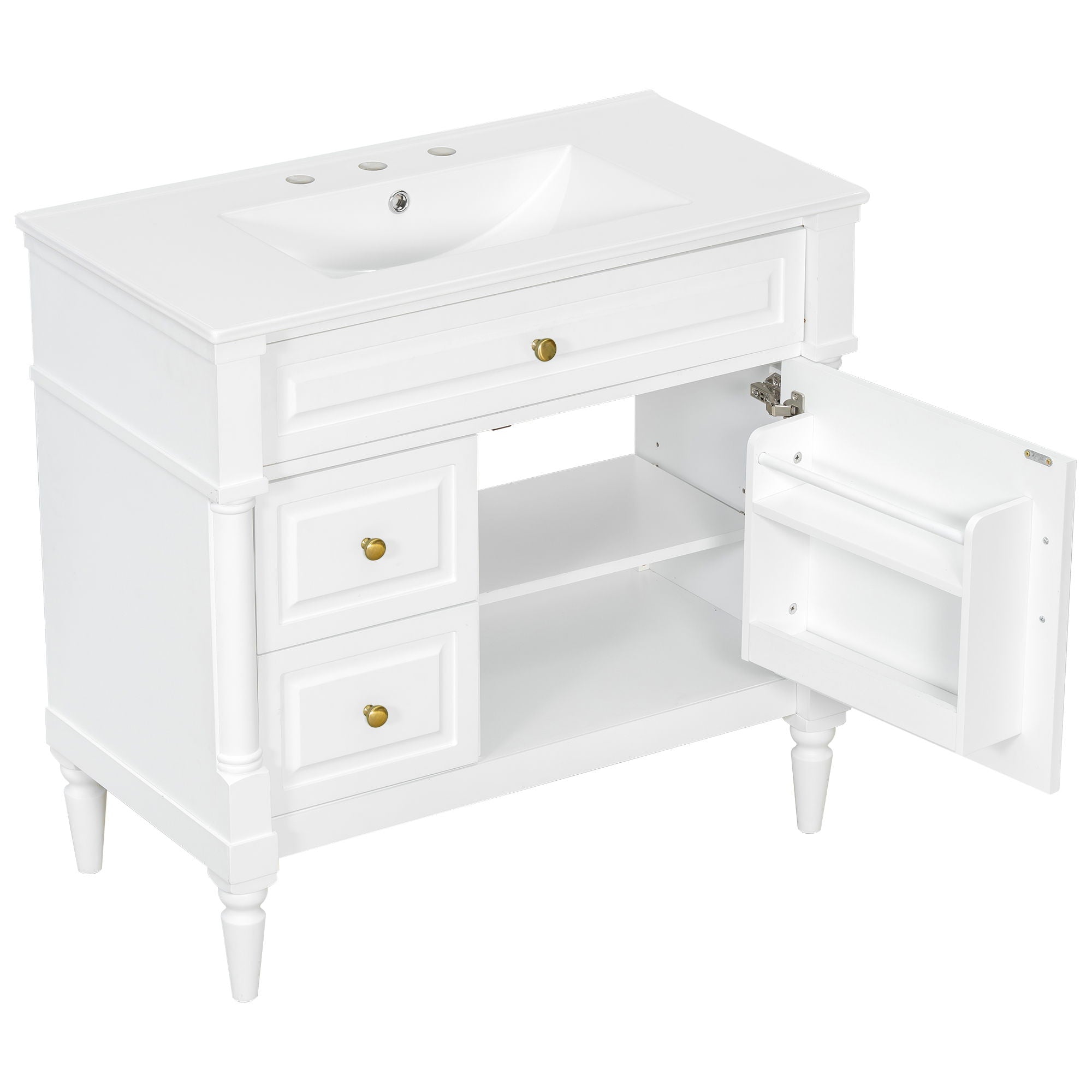 Freestanding Bathroom Vanity With Sink, Adjustable Shelf, Flip Drawer