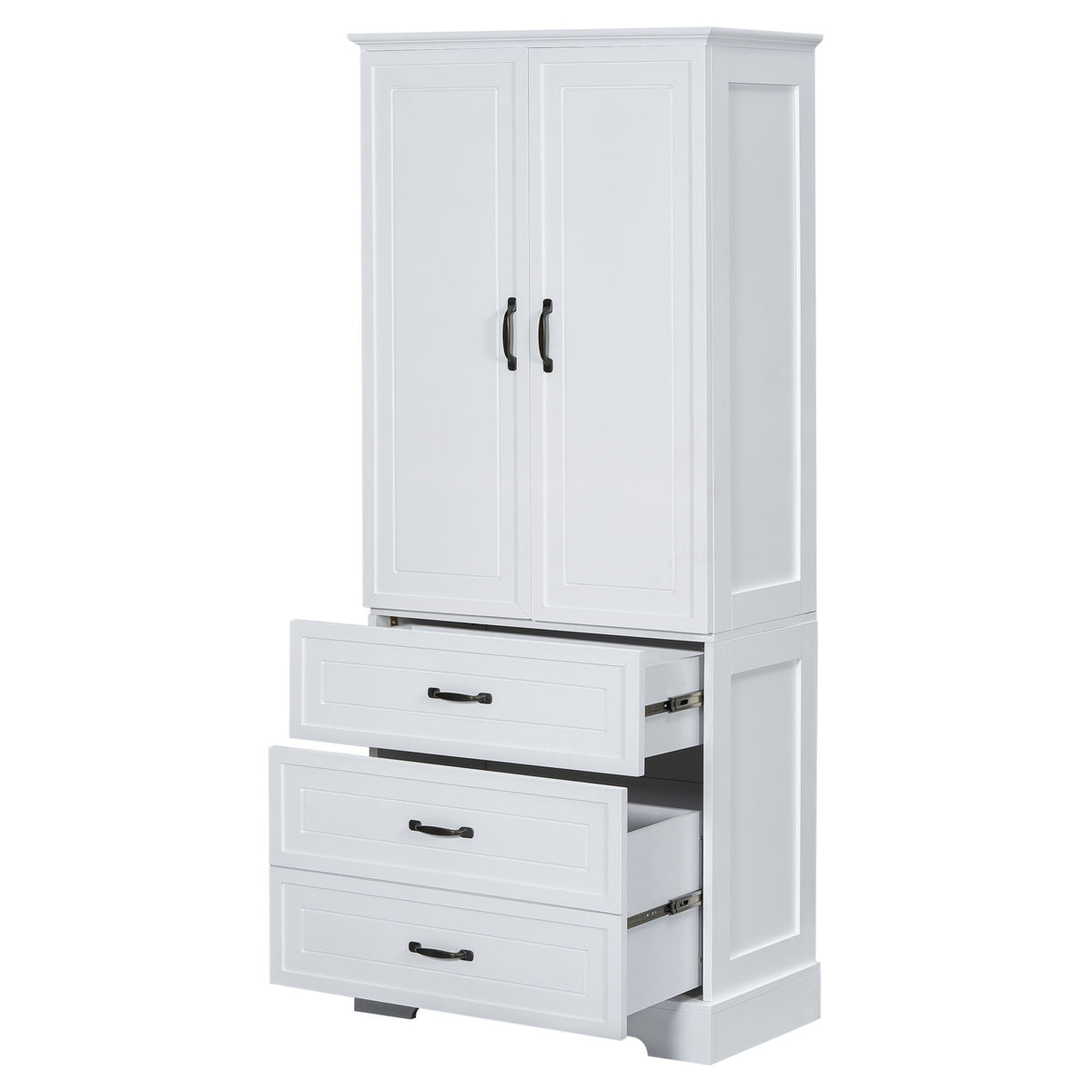 Tall Bathroom Storage Cabinet With 2 Doors And Drawers, Adjustable Shelf - White