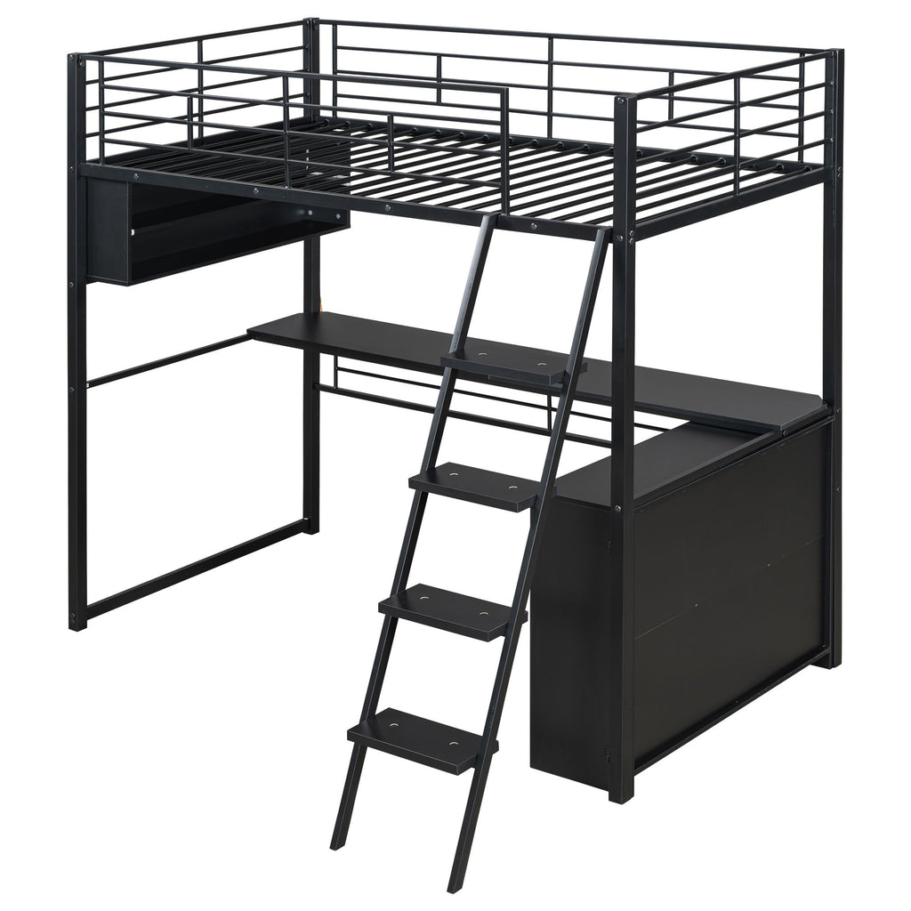 Loft Bed With LED Desk And 4 Storage Shelves