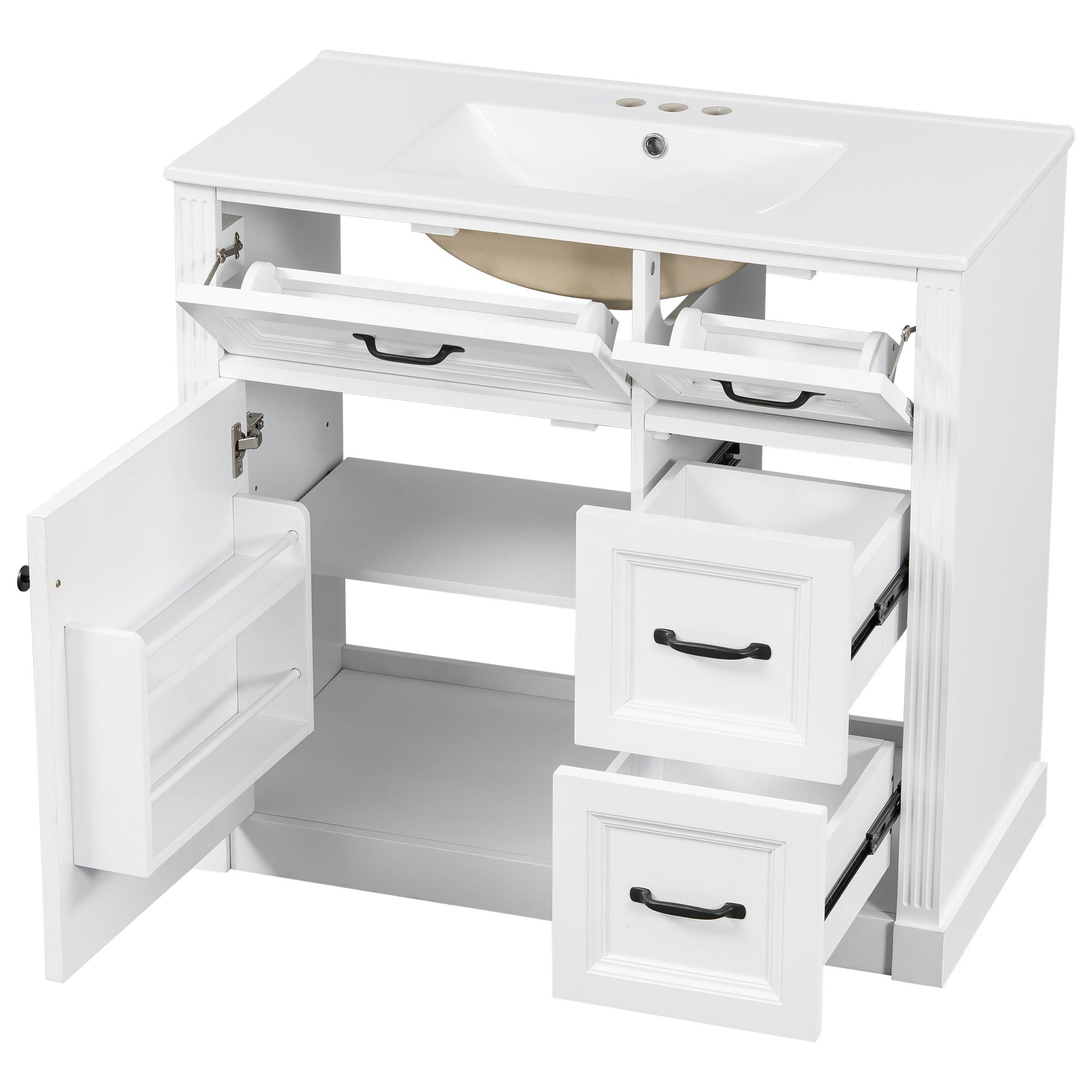 Modern Bathroom Vanity With Sink, 4 Drawers, Soft-Close Door, Adjustable Shelf