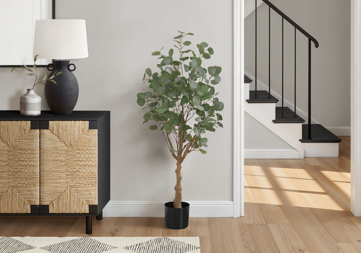 46" Tall, Artificial Plant, Eucalyptus Tree, Indoor, Faux, Fake, Floor, Greenery, Potted, Decorative - Green / Black