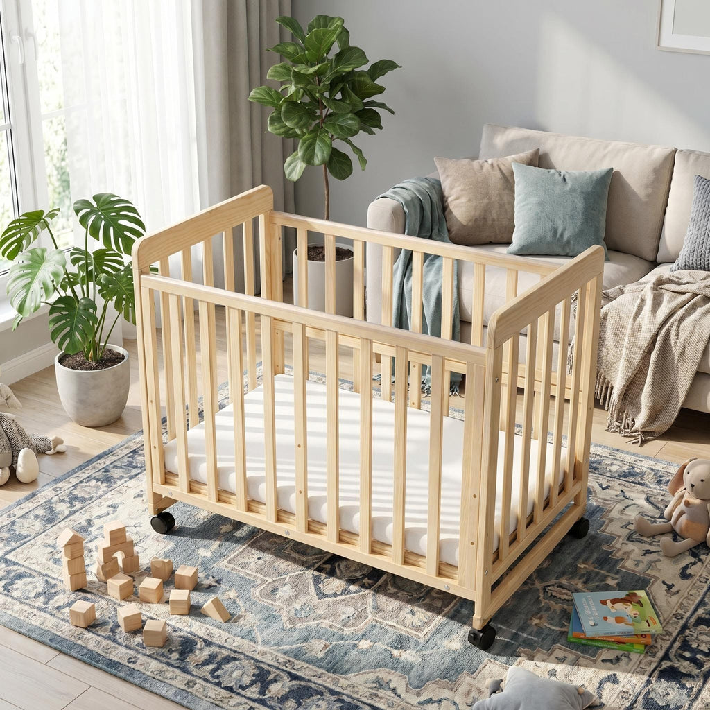 Portable Bedside Bassinet With 3 Adjustable Heights, Mini Crib For Newborns - Natural Wood