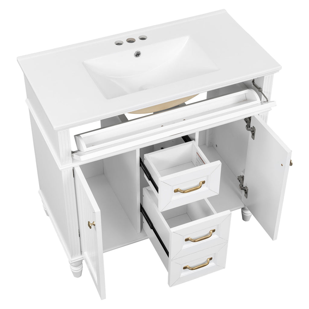 Bathroom Vanity With Sink, Flip-Out Top Drawer, Soft Close Doors, 2 Storage Drawers