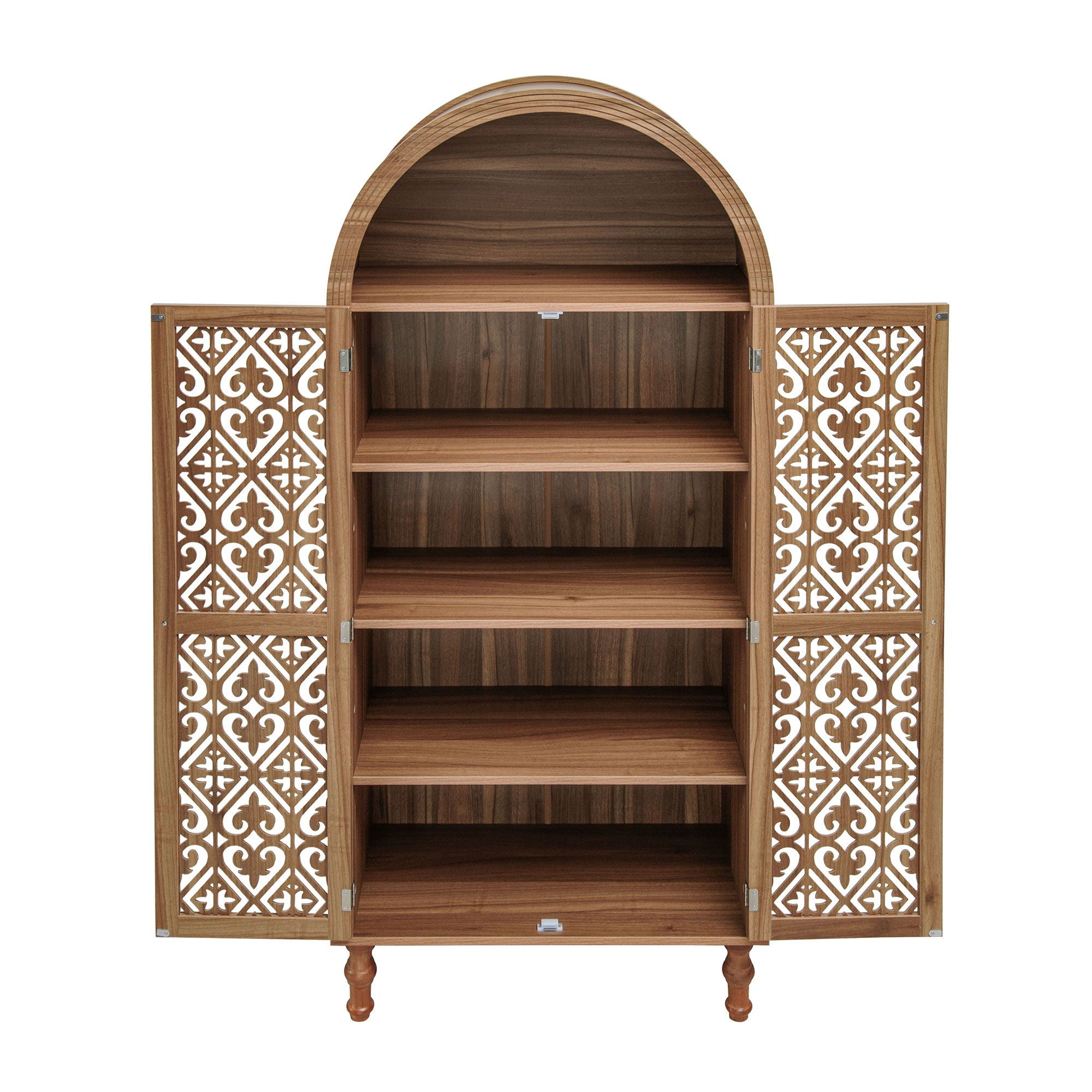 Tall Kitchen Pantry Cabinet With Hollow Carved Doors Adjustable Shelves Versatile Storage Cabinet For Kitchen - Walnut