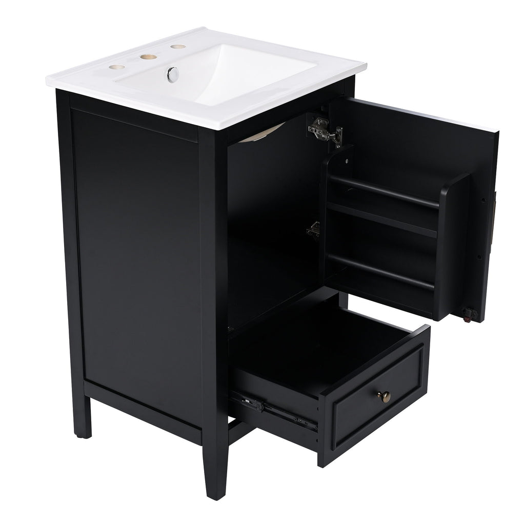 Modern Bathroom Vanity With Sink, Cabinet Storage, Drawer & Adjustable Feet