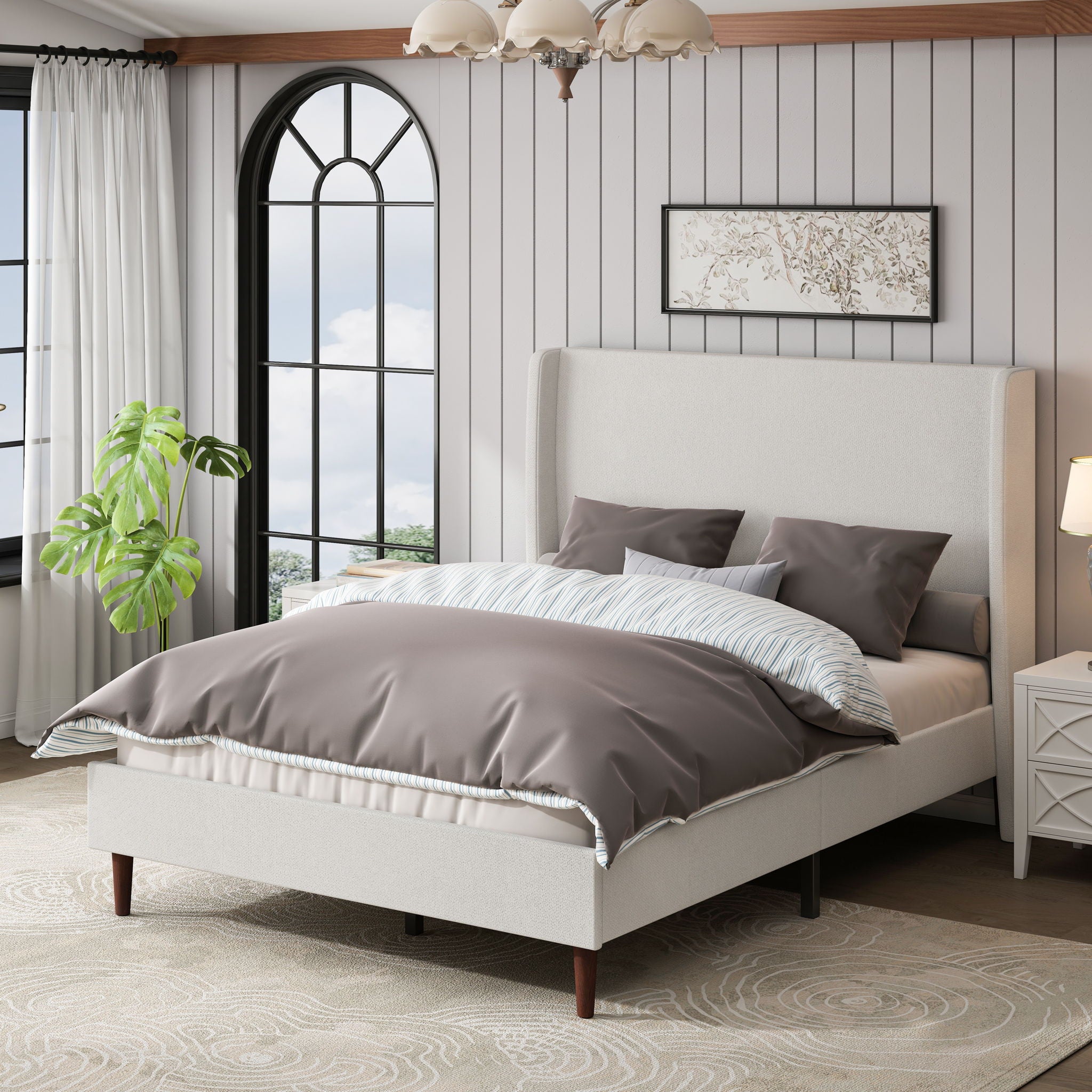 Upholstered Bed & High Headboard Design