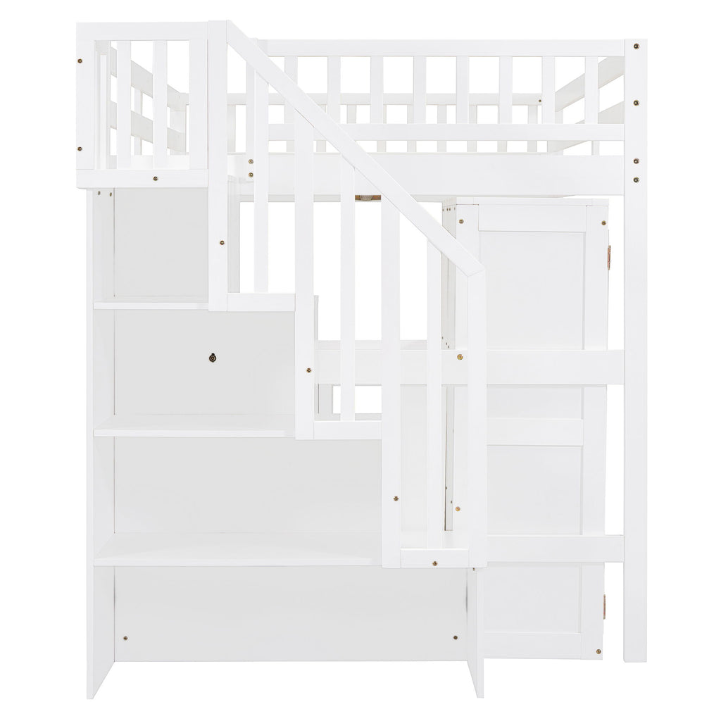 Loft Bed With Stairs, Bookshelf, Drawers, Desk & Wardrobe, Space Saving Multifunctional Furniture