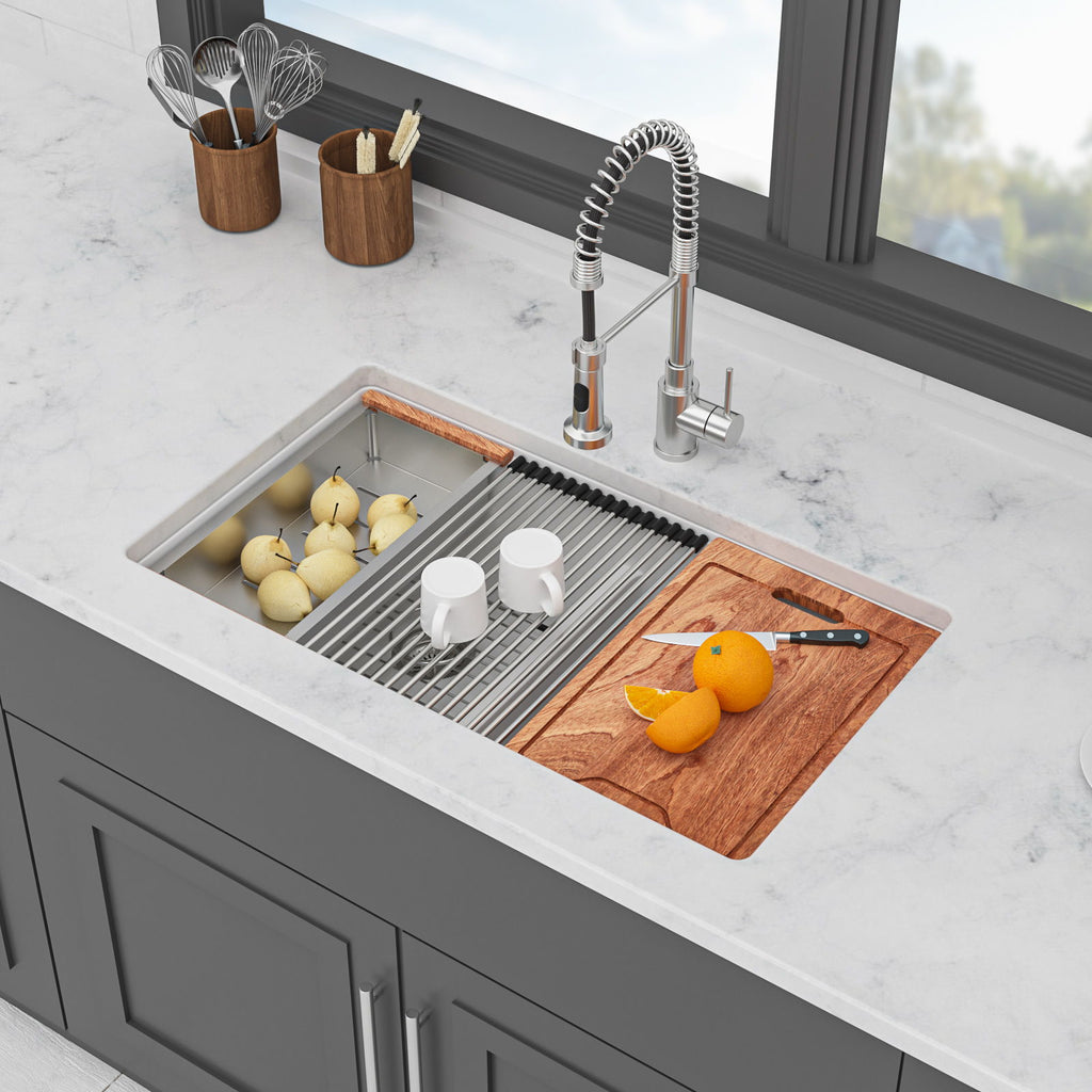 Quartz Kitchen Sink, Granite Composite Double Bowl, Undermount Workstation