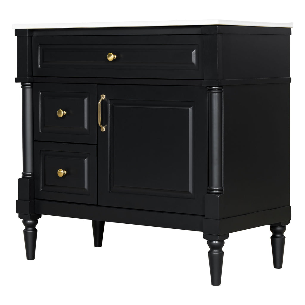 Freestanding Bathroom Vanity With Sink, Adjustable Shelf, Flip Drawer