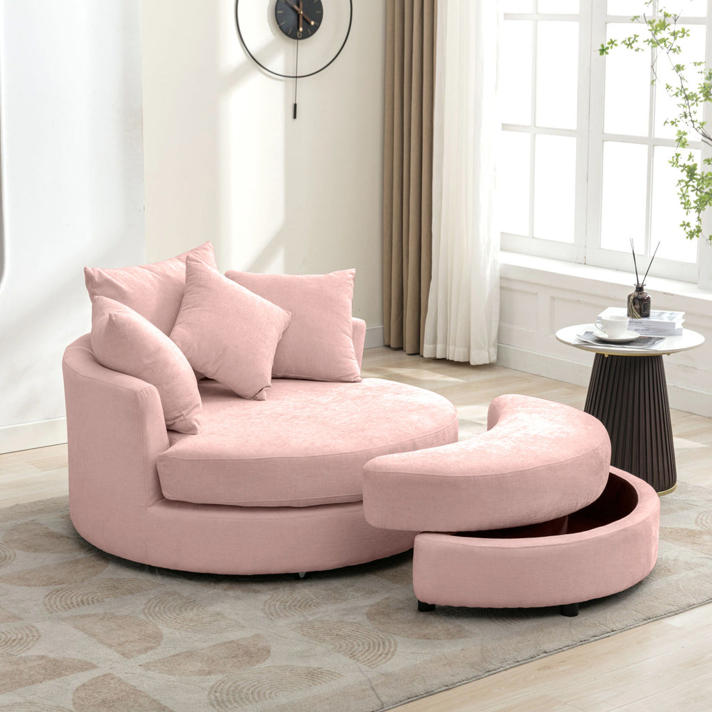 360° Swivel Accent Barrel Chair With Storage Ottoman & 4 Pillows, Modern Leisure Chair Round Accent For Living Room