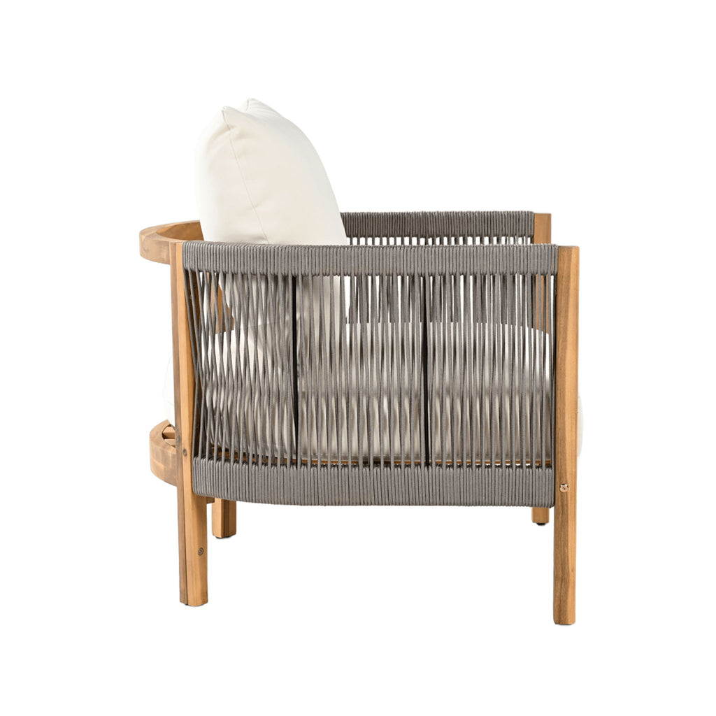 Patio Acacia Wood Club Chair, Woven Rope Outdoor Patio Arm Chair, Deep Seating For Porch - Teak / Beige