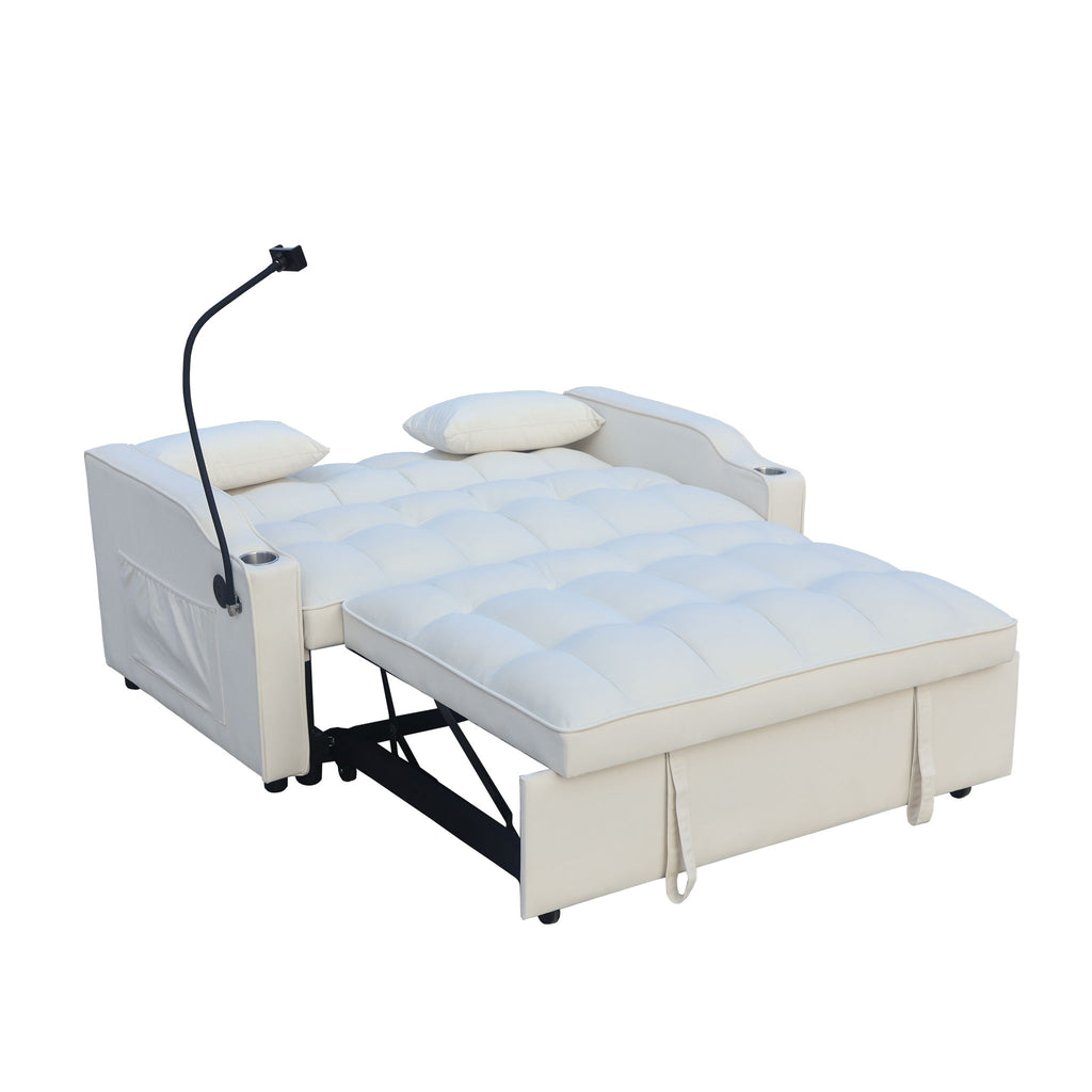 Modern Loveseat With Pullout Bed, Adjustable Reclining Backrest